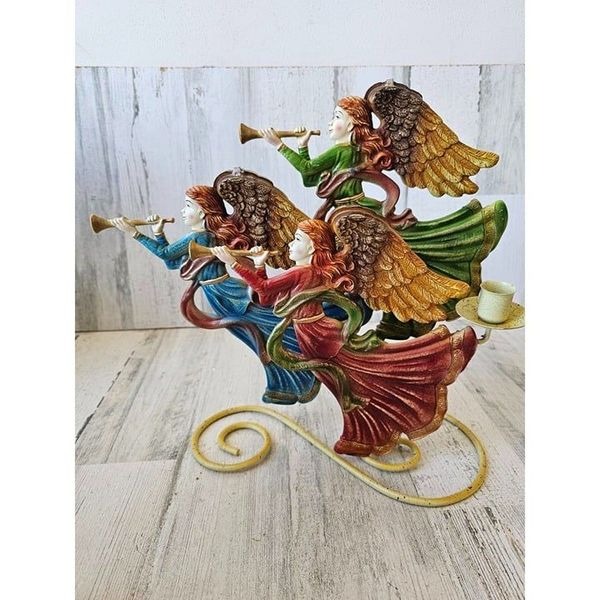 Vintage angel candelabra candle holder cherubs singing Victorian