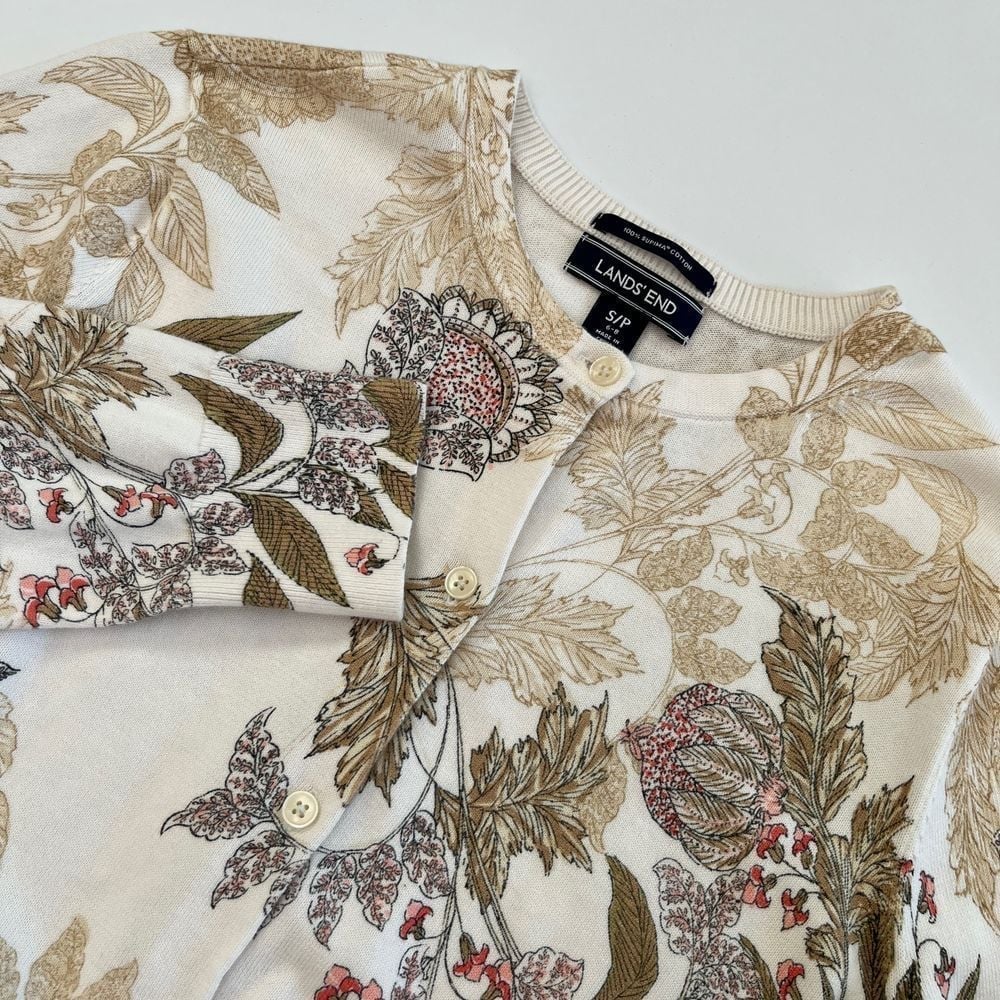 Lands End Womens S/P Floral Fall Cardigan Sweater, Lands End 100% Soft 344