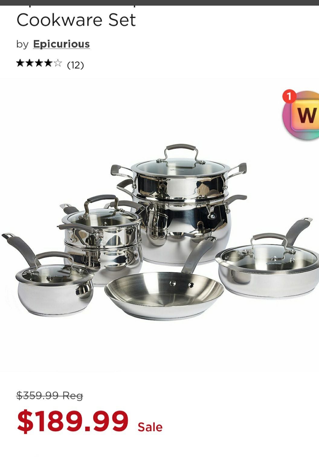 Epicurious stainless steel 11 pc cookware set