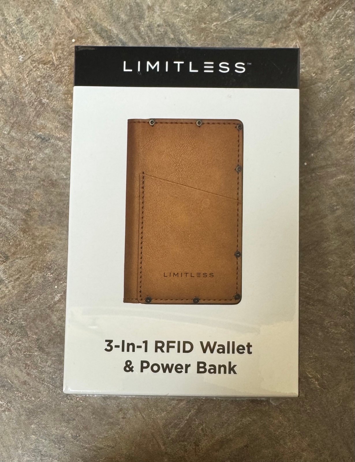 NIB Limitless Light Brown Leather Wallet / Portable Charger + RFID Blocking Tech