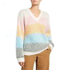 Stine Goya Jodi Moss Knit V-Neck Sweater Colorblock Stripe Size S