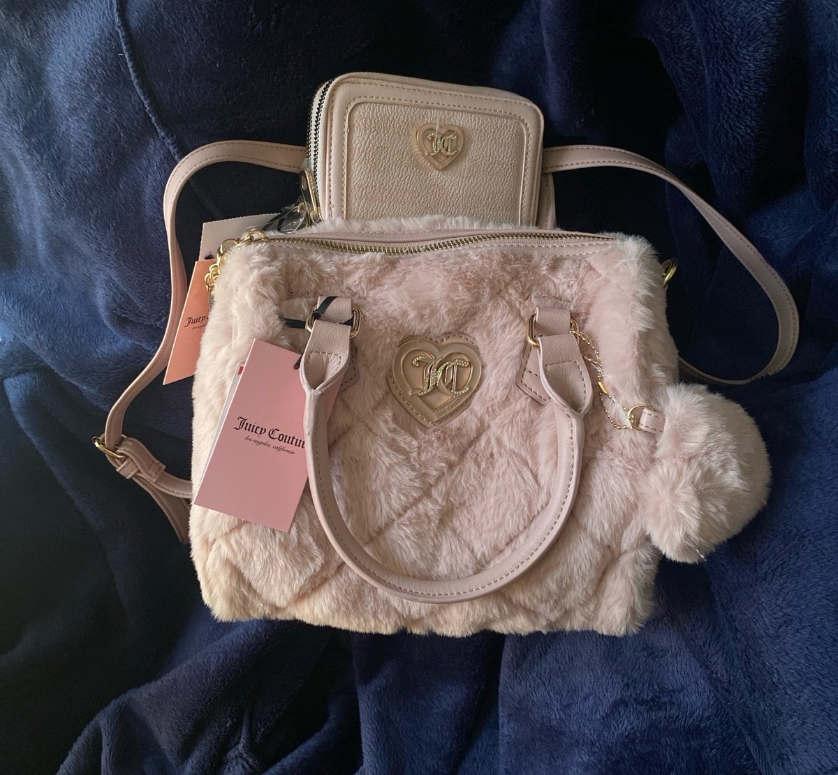 Juicy Couture lets get cozy satchel and wallet - pink