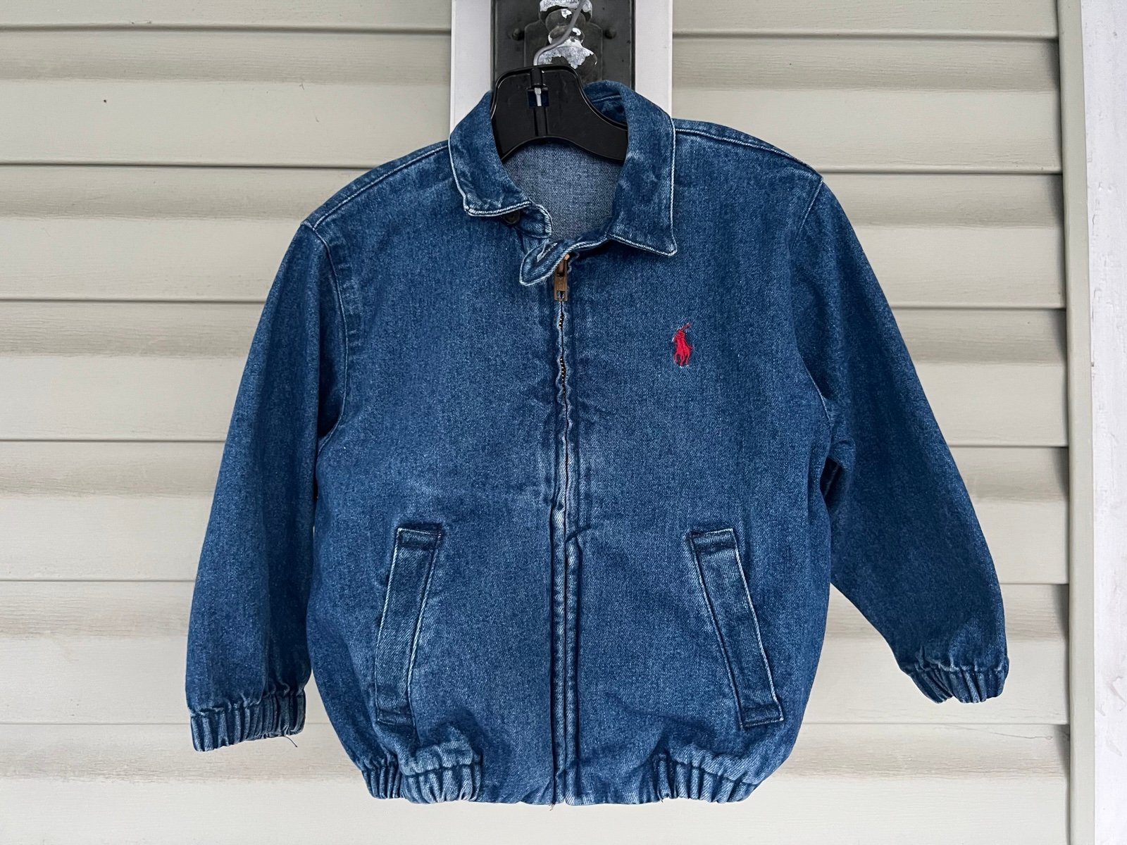 Rare VTG POLO RALPH LAUREN Pony Denim Jean Full Zip Bomber Jacket 90s Blue Sz 2T