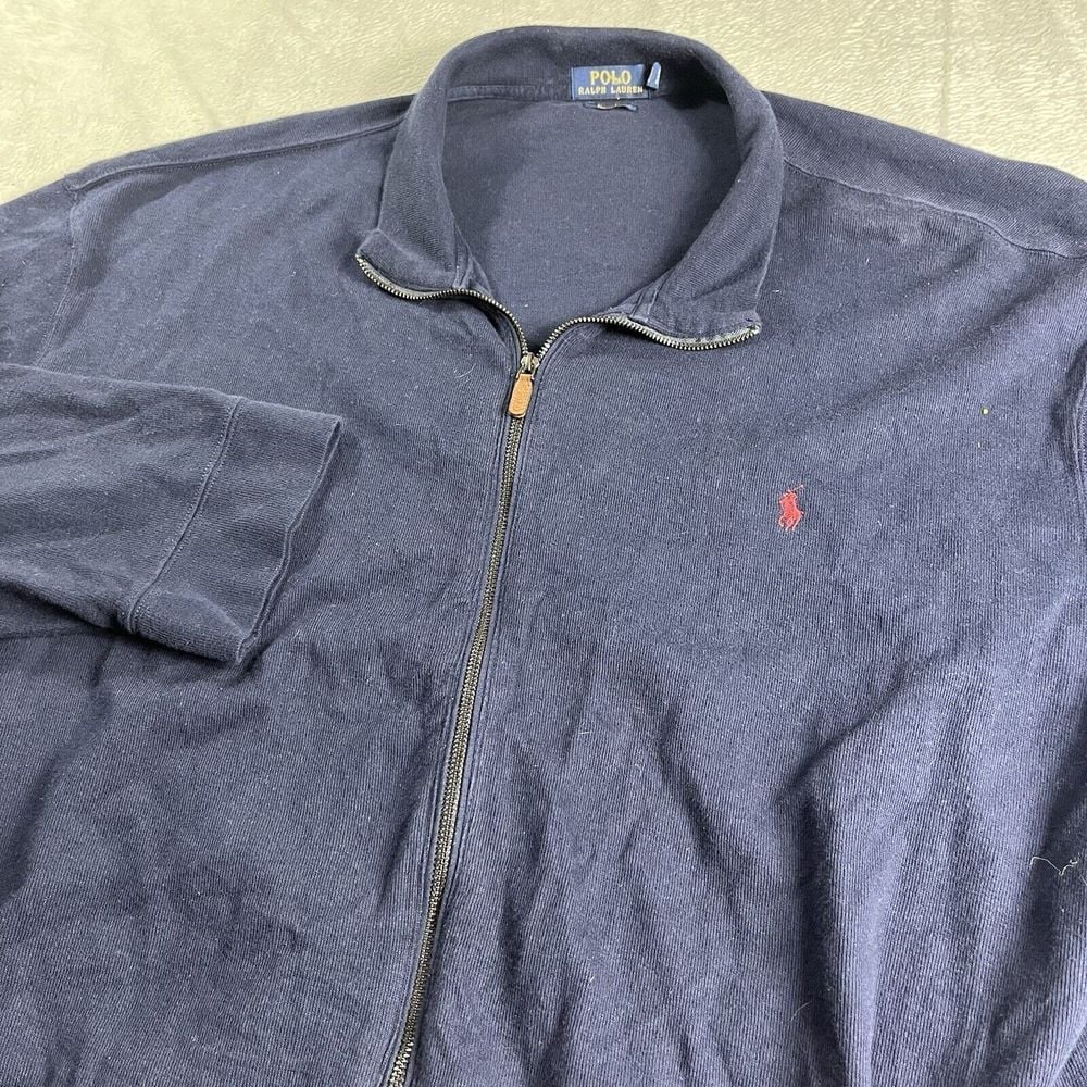 Polo Ralph Lauren Mens Full Zip Estate Rib Pullover Sweater Navy Blue Size 4XLT