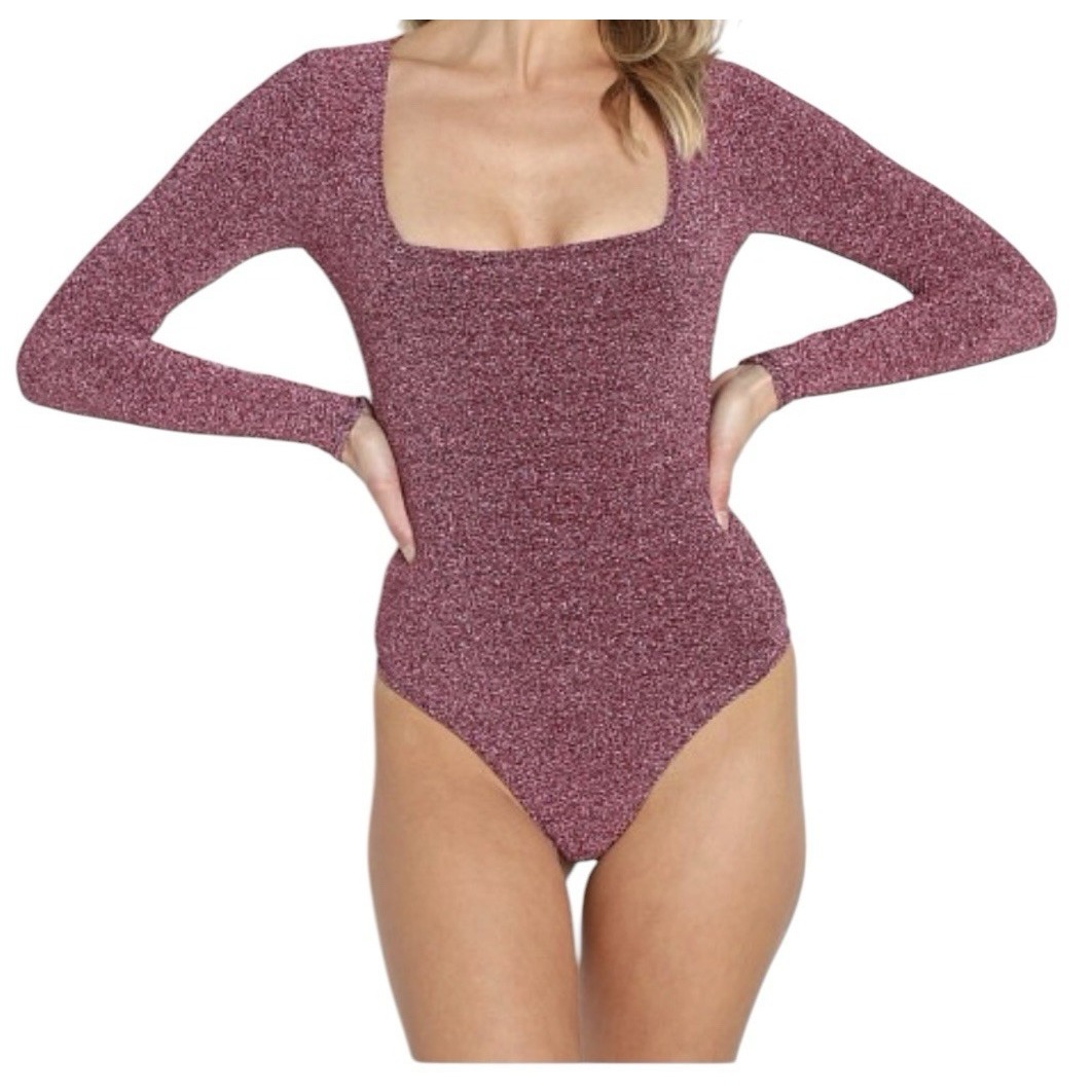 Show Me Your MUMU Bodysuit Women XL Long Sleeve Glitter Party Festival Stretch