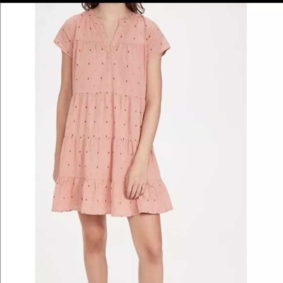 Roller Rabbit Dress Womens S Pink Cotton Acote Pamela Short Sleeve Flocking
