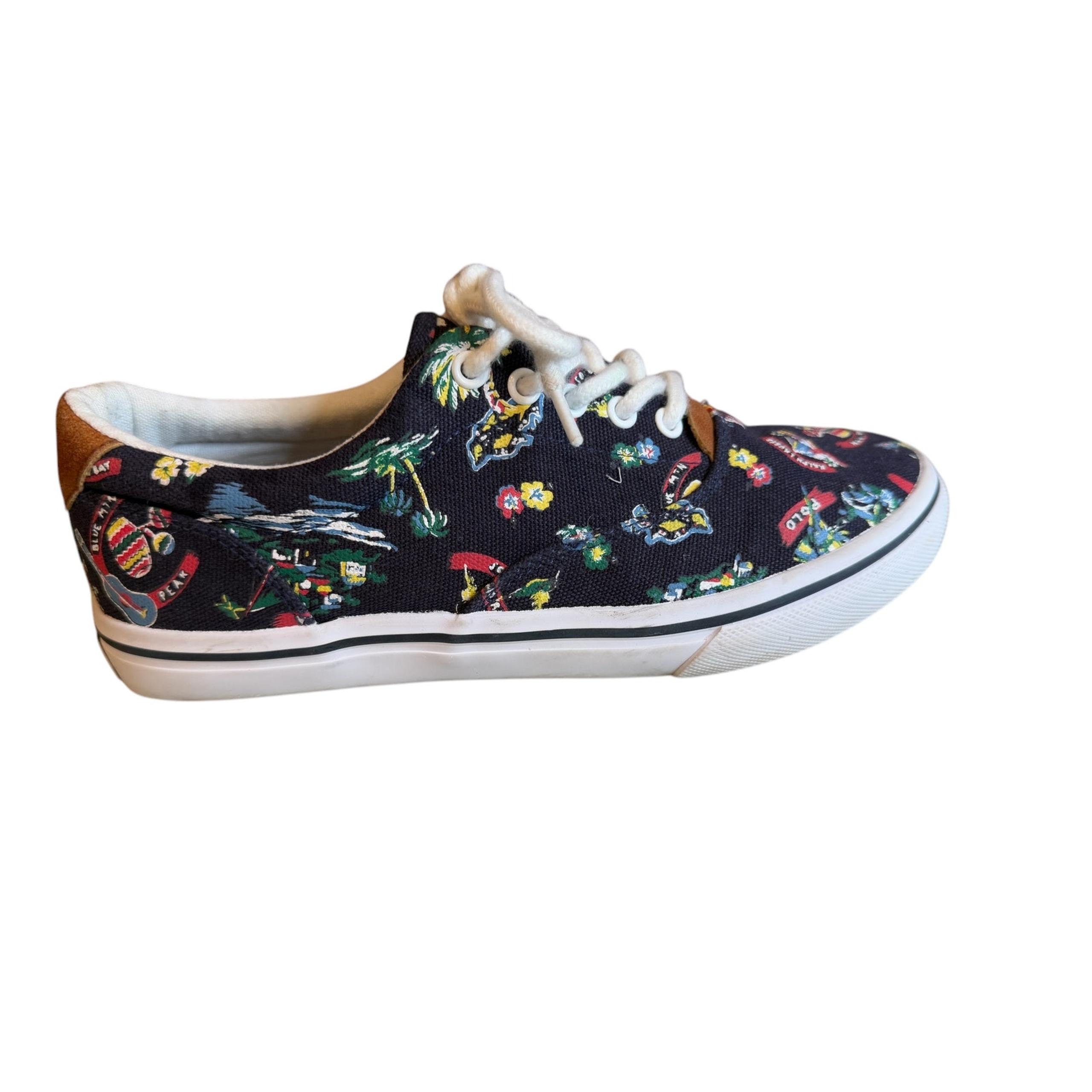 Ralph Lauren Polo Canvas Print Lace Up Sneakers 5