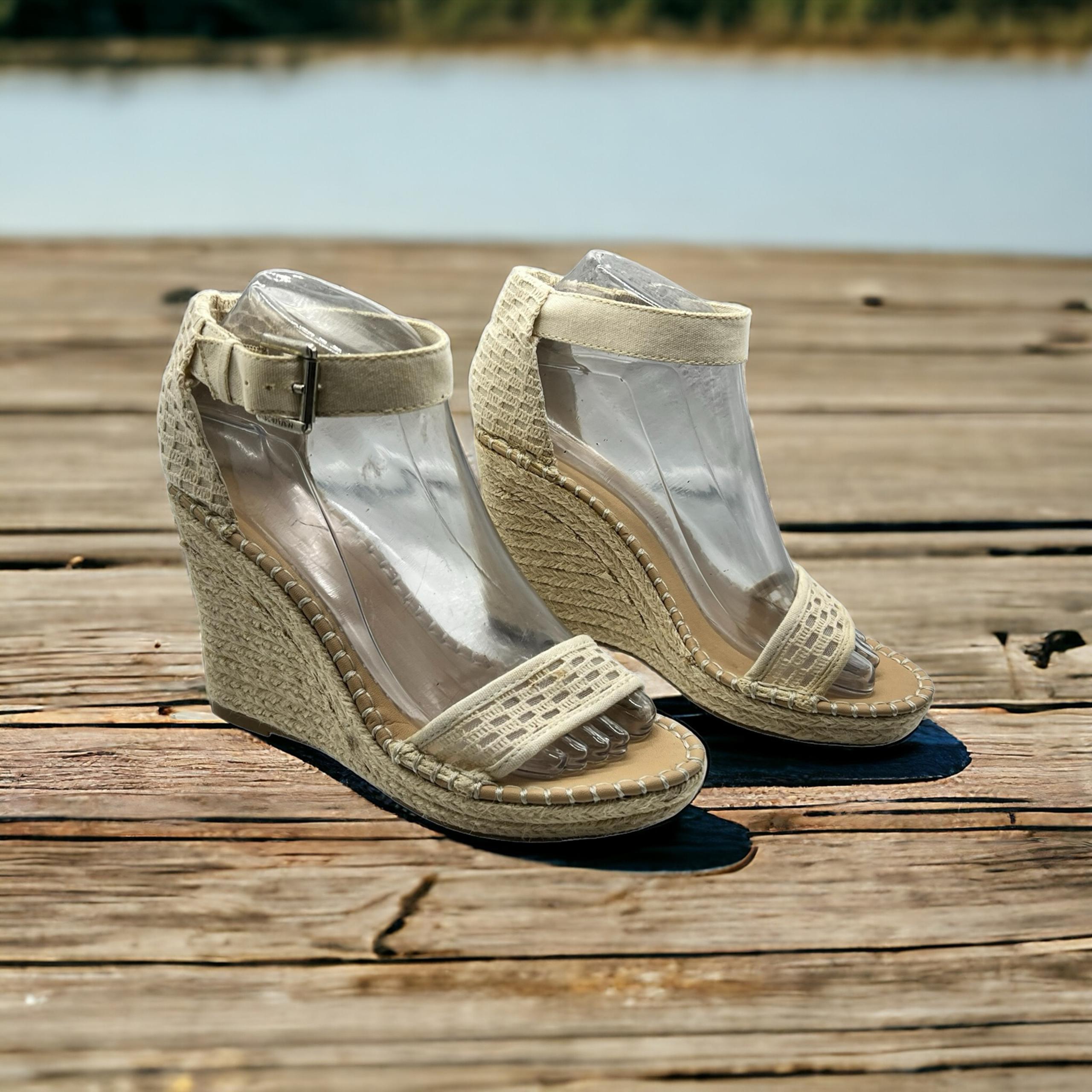 Nautica Natural Wedge Espadrille Sandals, Size 6