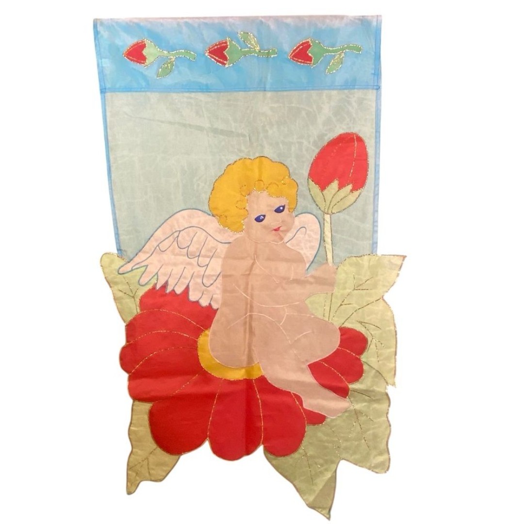 Vintage Cherub Baby Angel Garden Flag Double Sided Floral Decor
