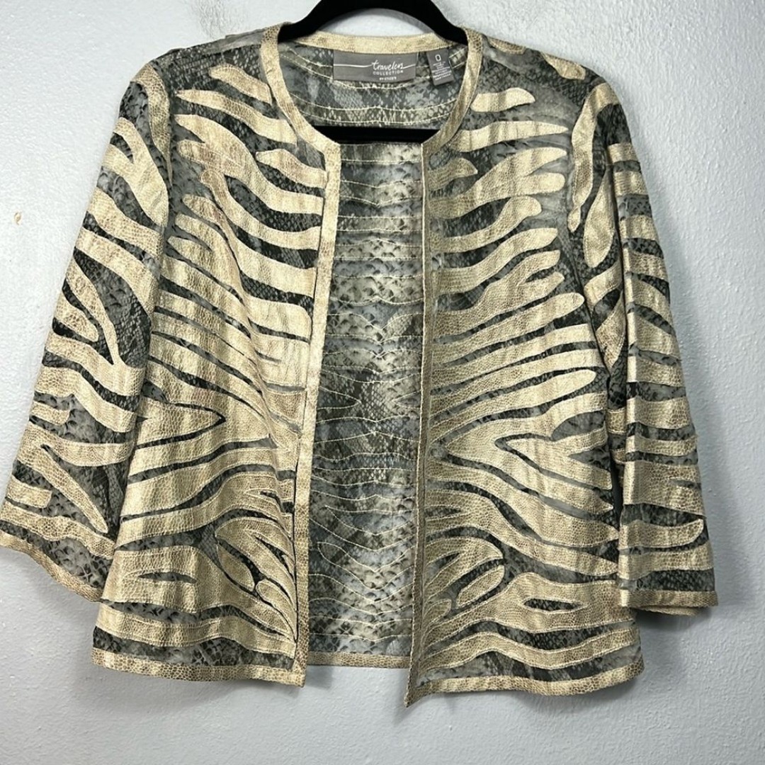 Chico’s Travelers Snake & Zebra Print Sheer Open Front Jacket Small