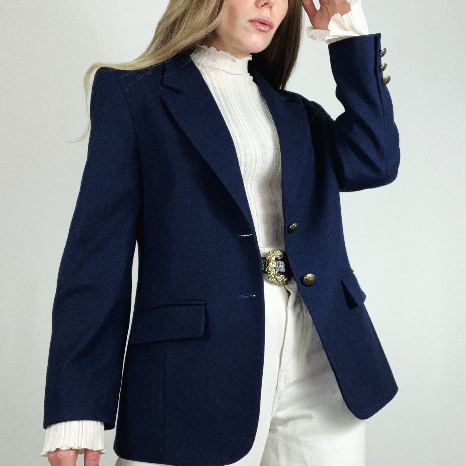Vintage Pendleton Pure Wool Classic Single-Breasted Blazer in Navy | Size S/M