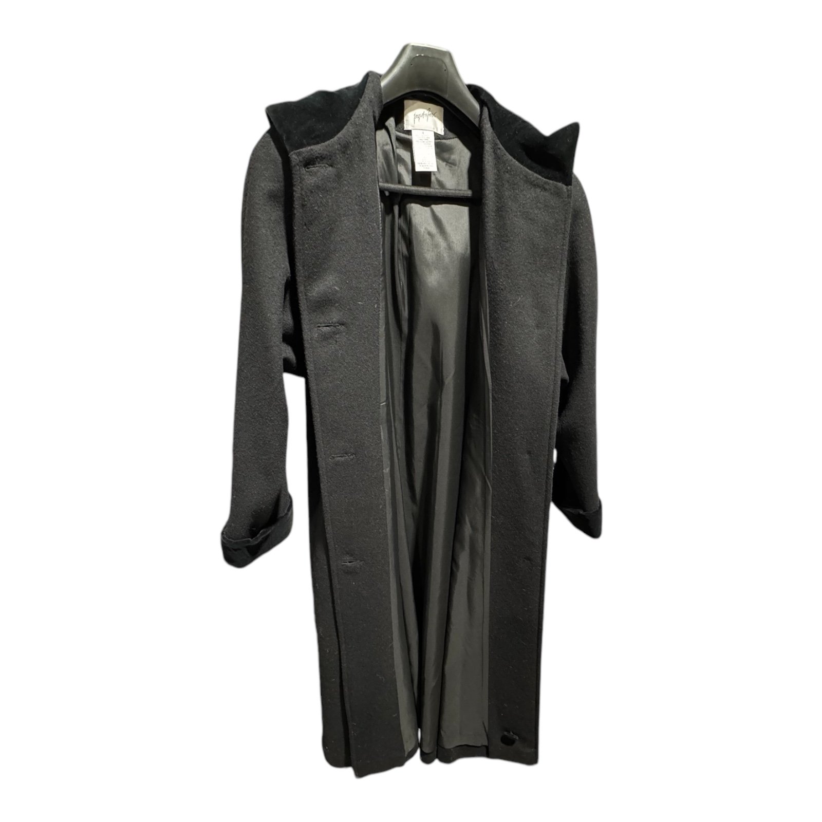 Vintage Jacqueline Ferrar Coat Women's 12 Black Wool Long Hooded