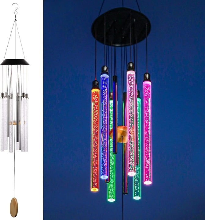 Solar Wind Chimes for Outside(37 Long) 6 LED Tubes Color changing
