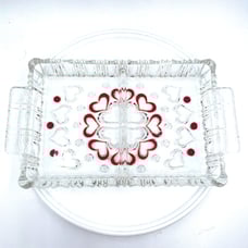 Vintage Walther Crystal GlassGermany Red Hearts Pattern Deli Tray Divided Dish