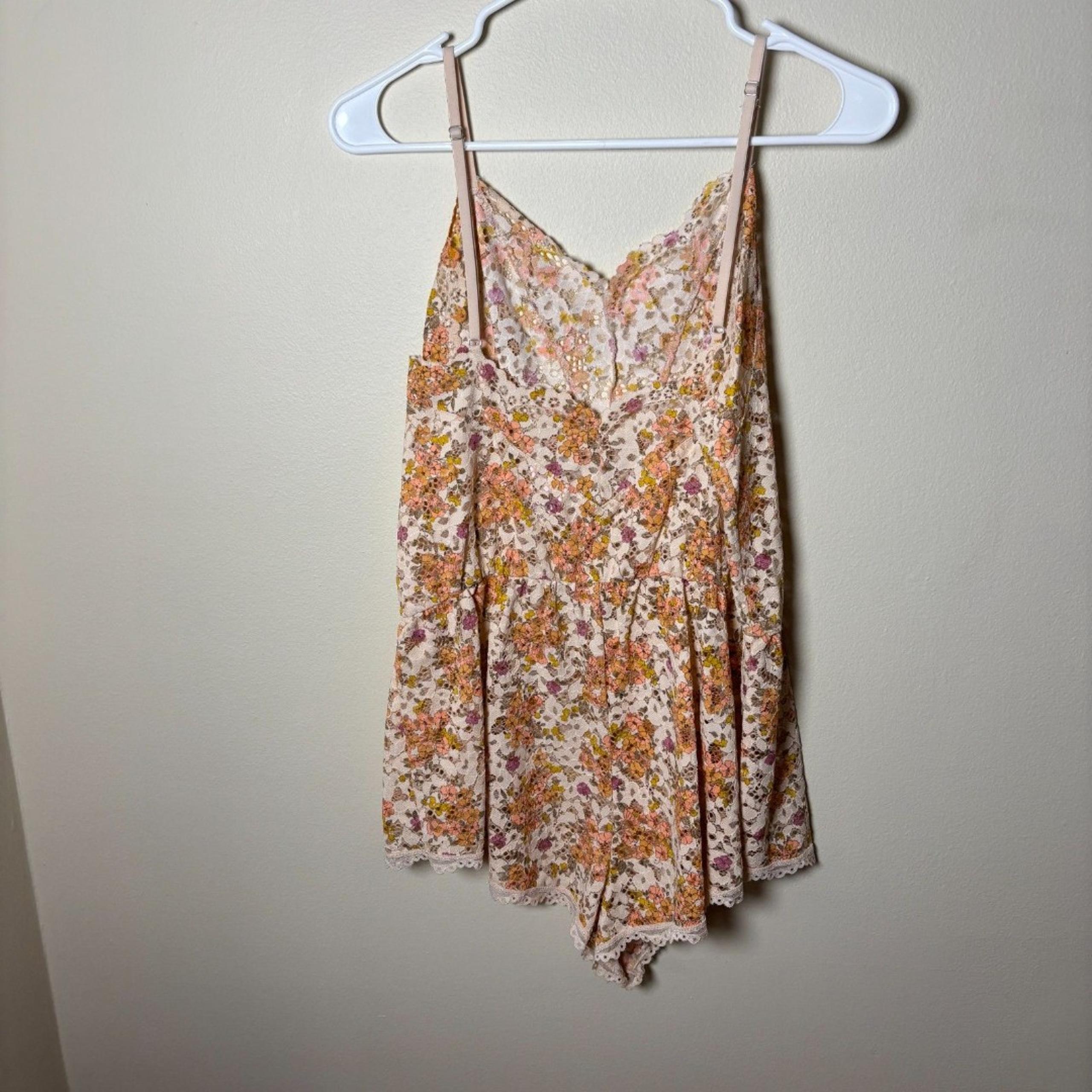 Victorias Secret Womens Floral Lace Romper orange pink large