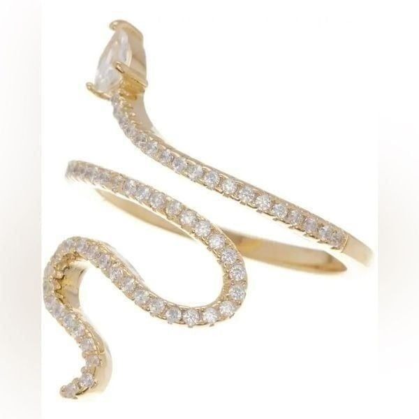 14K Gold Plated Swarovski Crystal Accented Winding Snake Ring Size 8