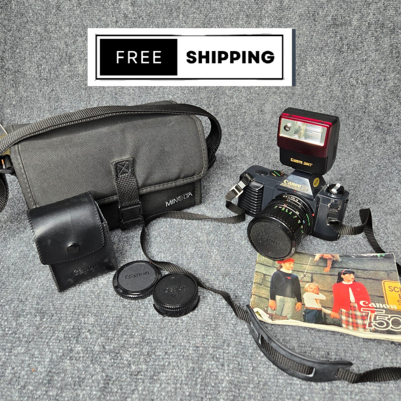 Canon T50 35mm SLR Film Camera w/ 35-70 1: 3.5-4.5 mm FD Lens, Canon 244 Flash