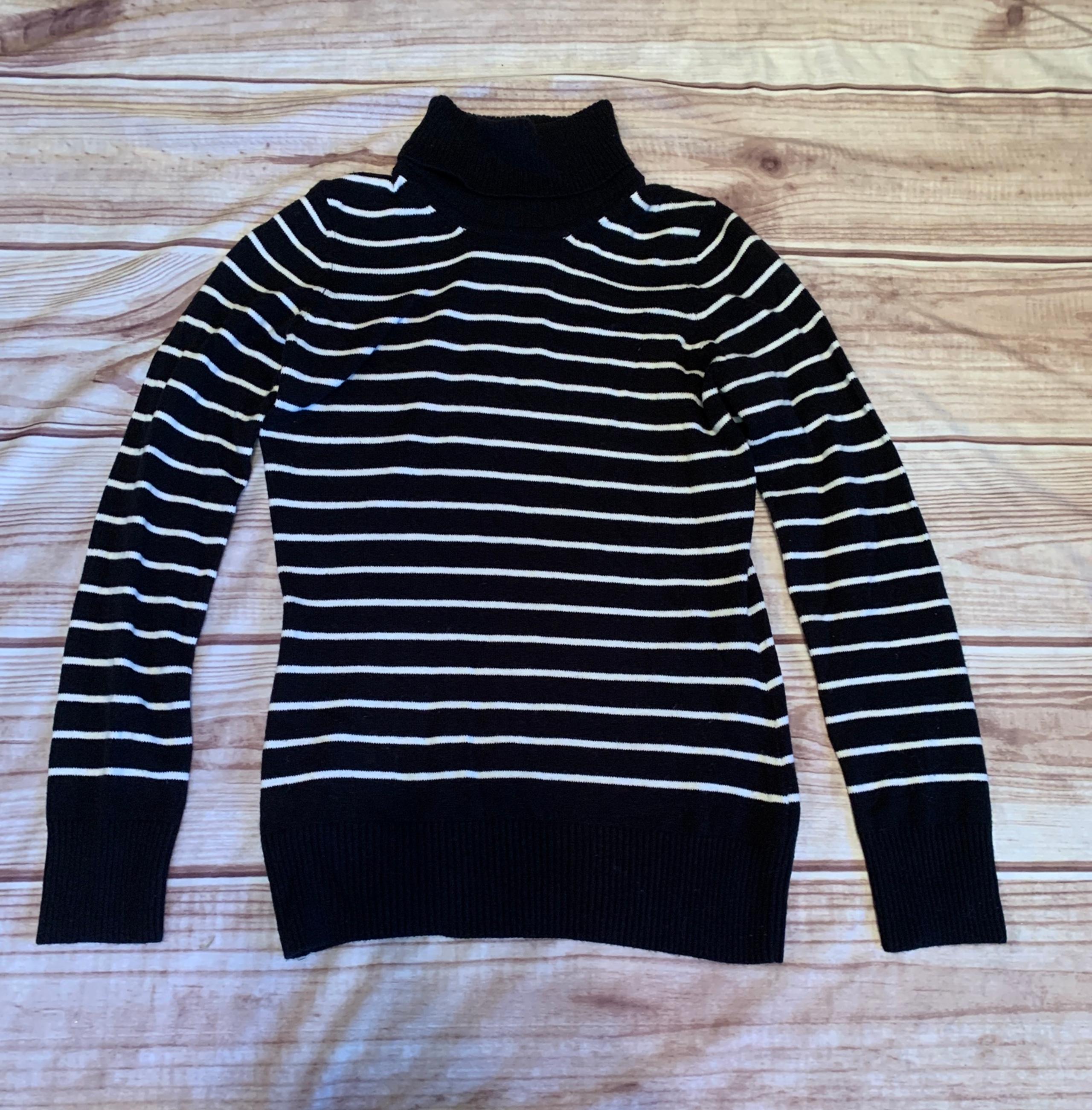French Connection Black and White Stripe Turtleneck Sweater Size Medium is