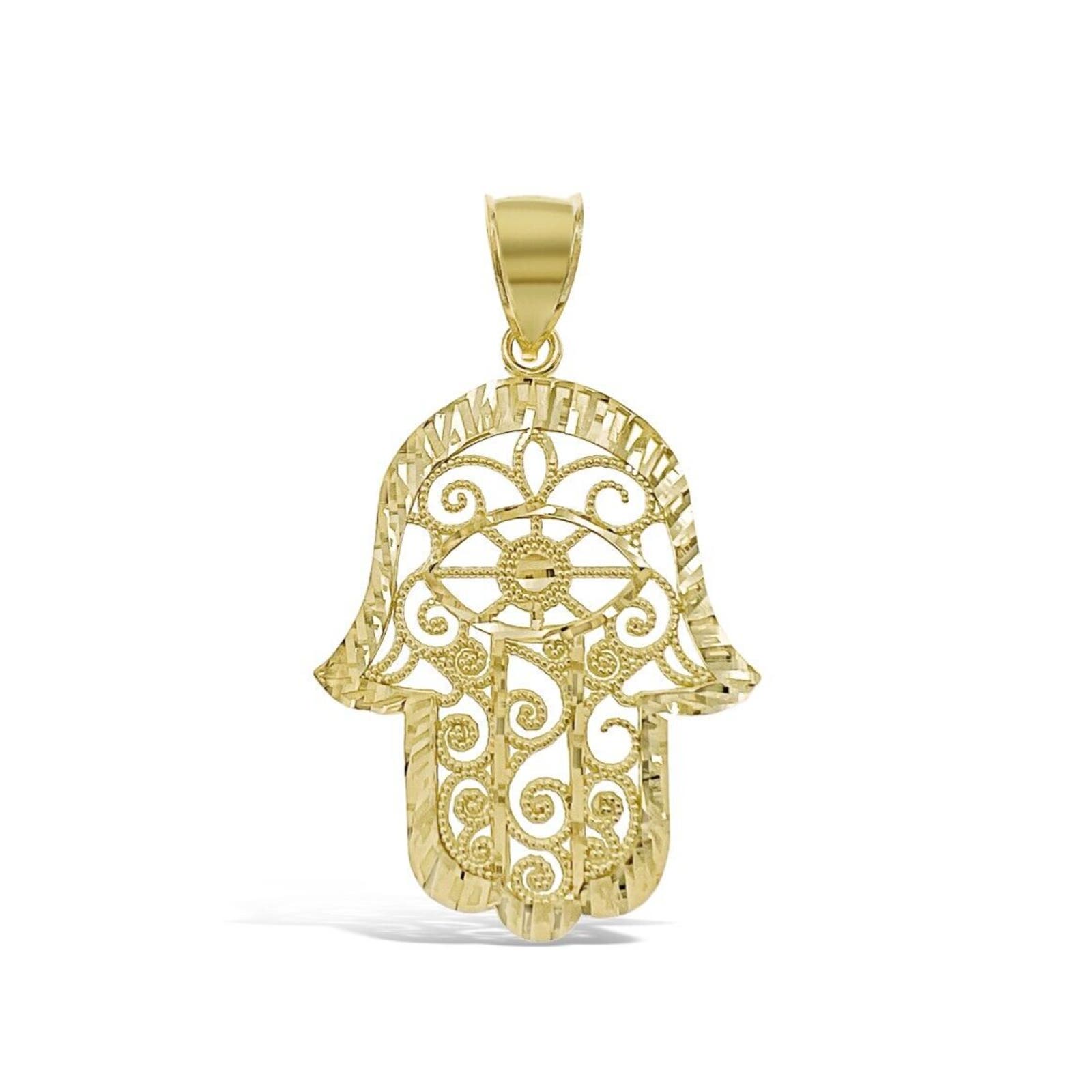 Hamsa Fatima Hand Pendant Real 10k Gold Charm 2