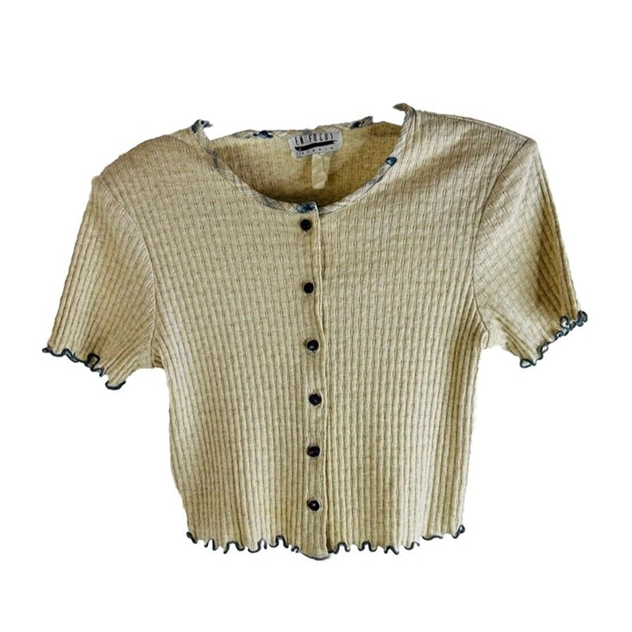 Vintage 90s Womens Medium Textured Knit Button Cropped Top Shirt US Grunge