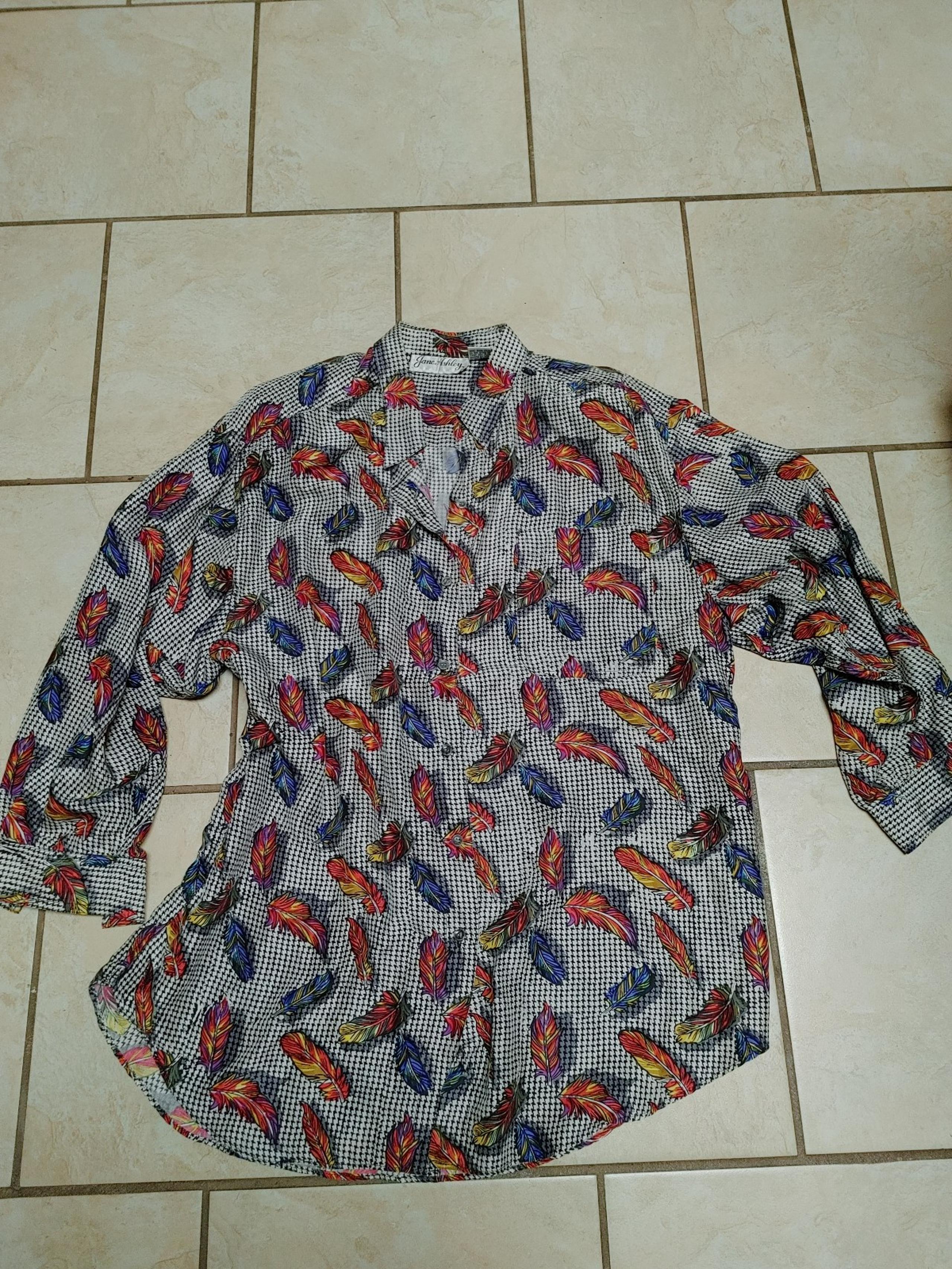 VTG 90’s Jane Ashley 100% Silk Large Long Sleeve Leaf Floral