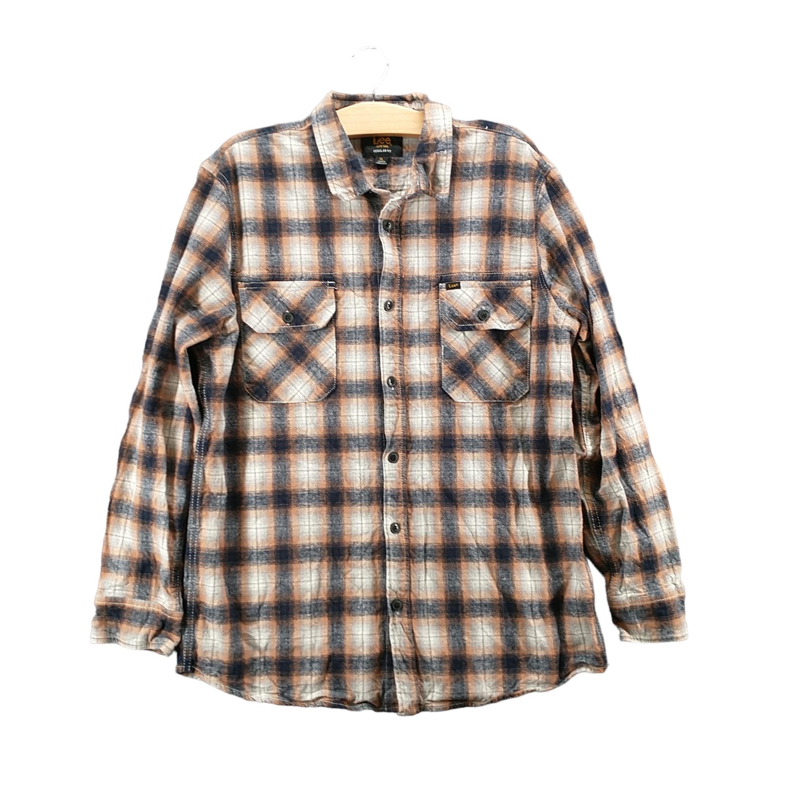 Lee Men's Regular Fit Button-Up Shirt Multi XL Long Sleeve Plaid Flap Pockets