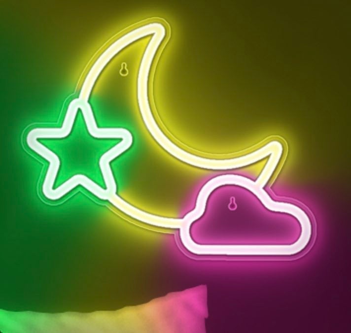 Lovely Bright Green Star Pink Cloud Moon LED Night Light Sign Wall Room Decorati