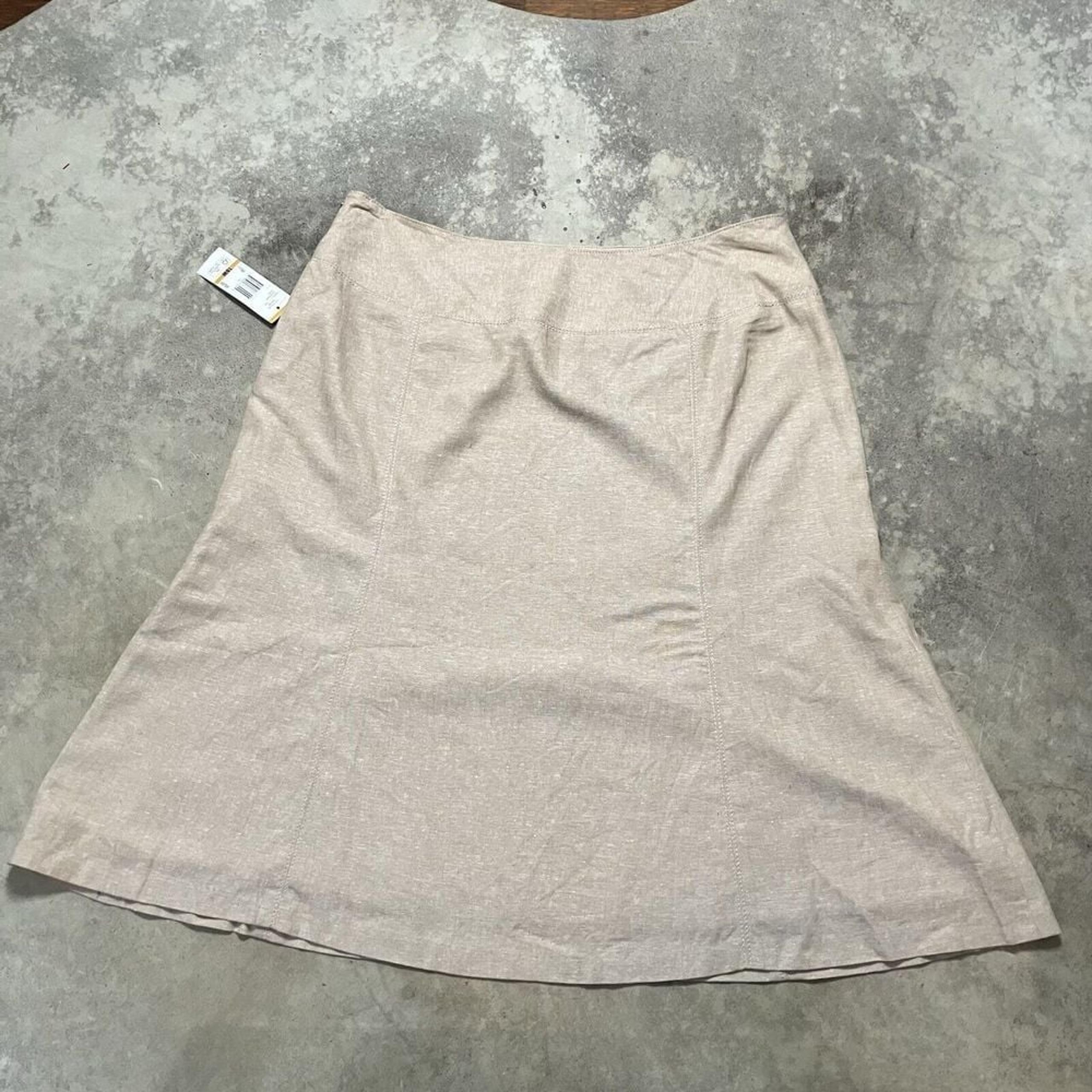 Ak Anne Klein Skirt Womens 16W Beige Linen Lined A Line Side Zip