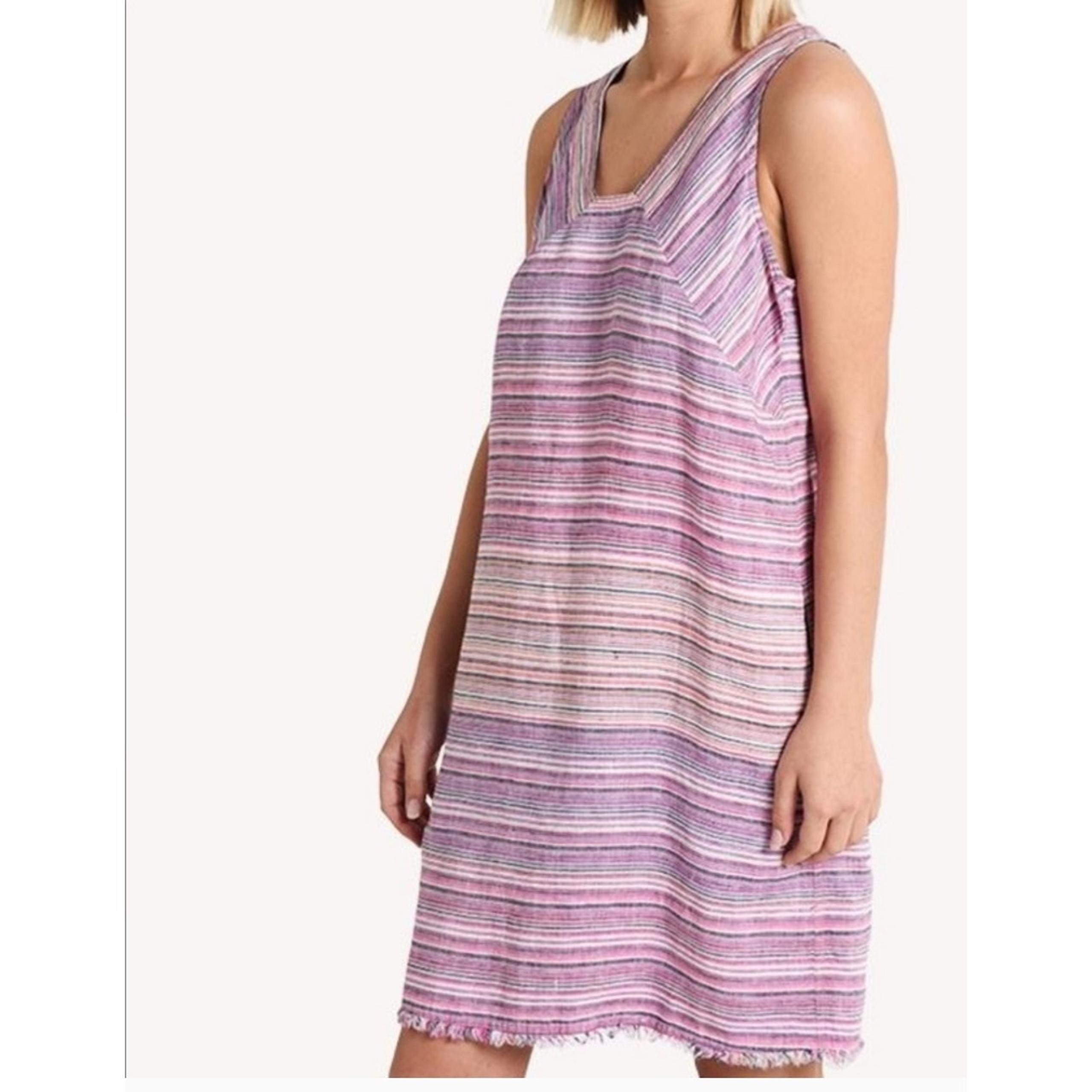 Tommy Bahama Micronesia Linen Pink Stripe Shift Dress Beachy Coastal Boho chic