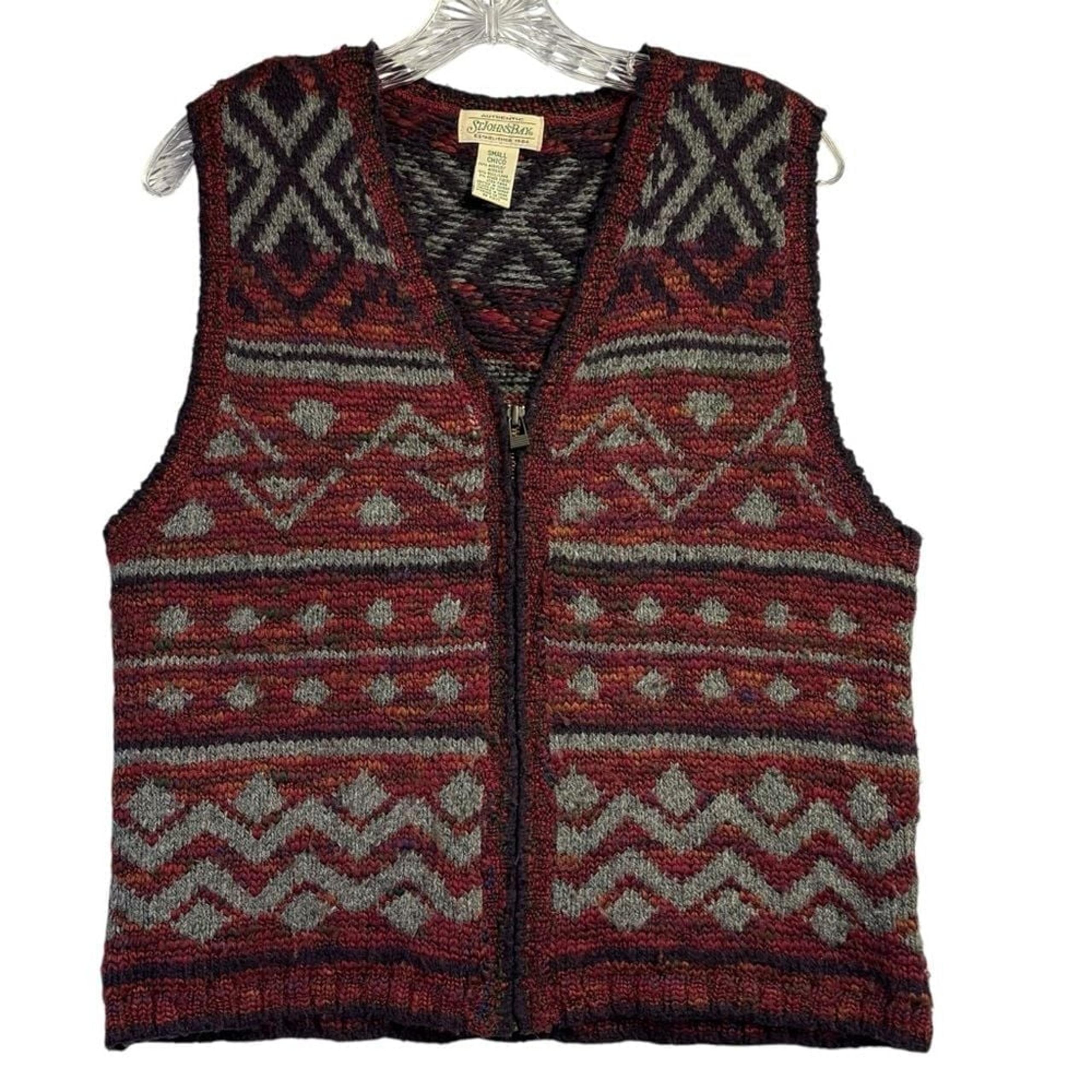 Vintage St John's Bay Full Zip Wool Blend Boho Sweater Vest- Women's Size Small