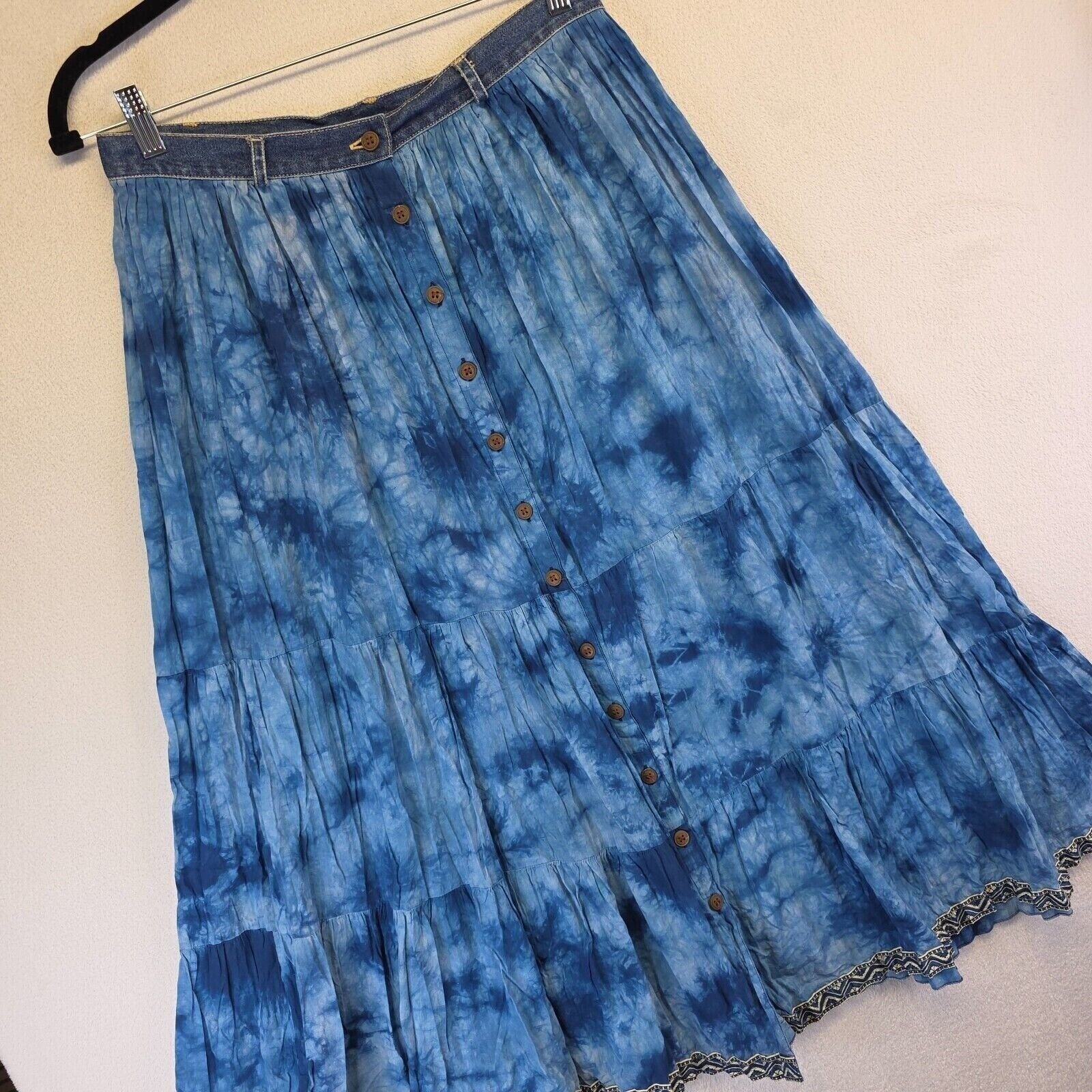 St Johns Bay Skirt Womens 12 Button Tiered Boho Y2K Festival Retro Western