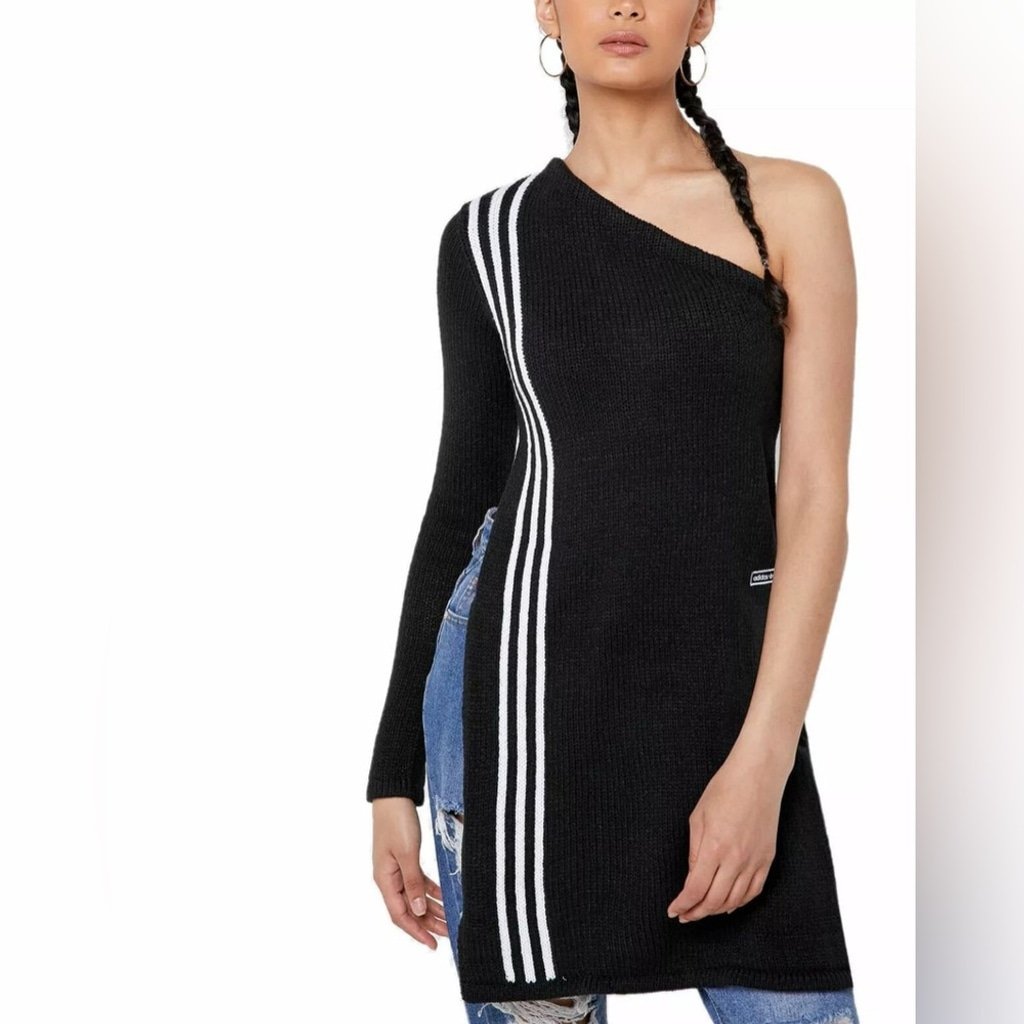 Adidas Black One Shoulder Sweater Three Stripe TLRD Small New Black