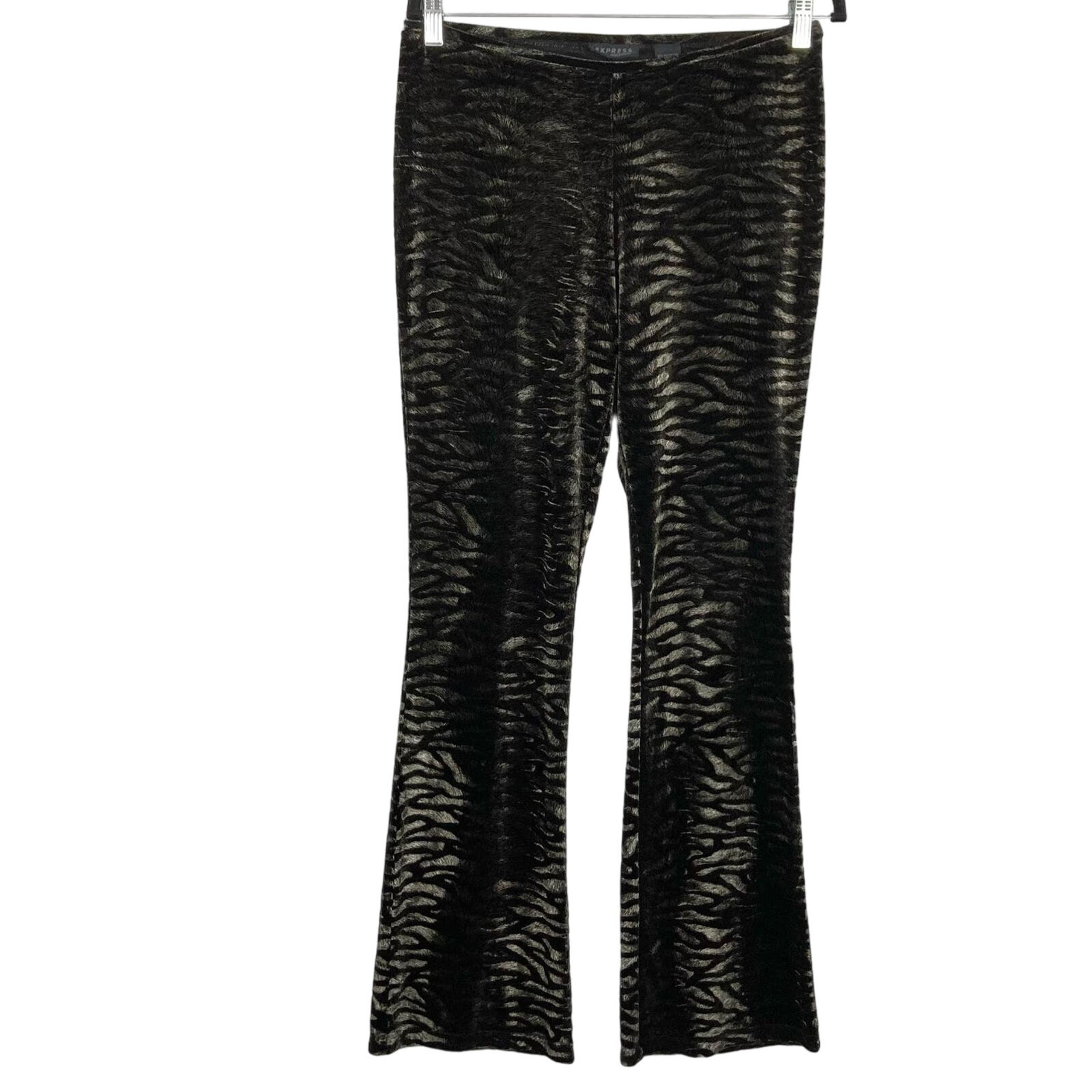 NWOT EXPRESS Pants Women S Vintage Brown Animal Print Velour Flare Stretch