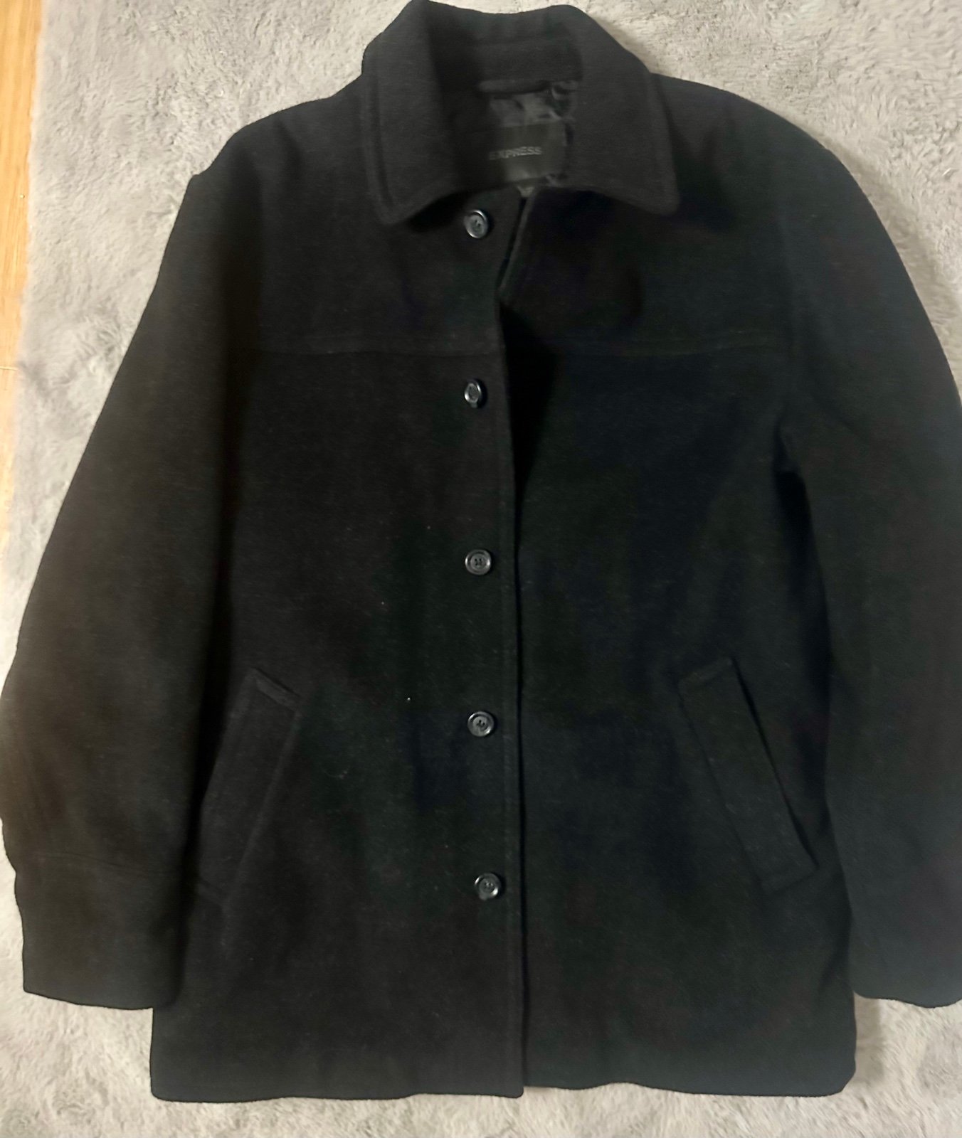 Express Heavy Dress Coat Black Wool Blend Size Large Womens