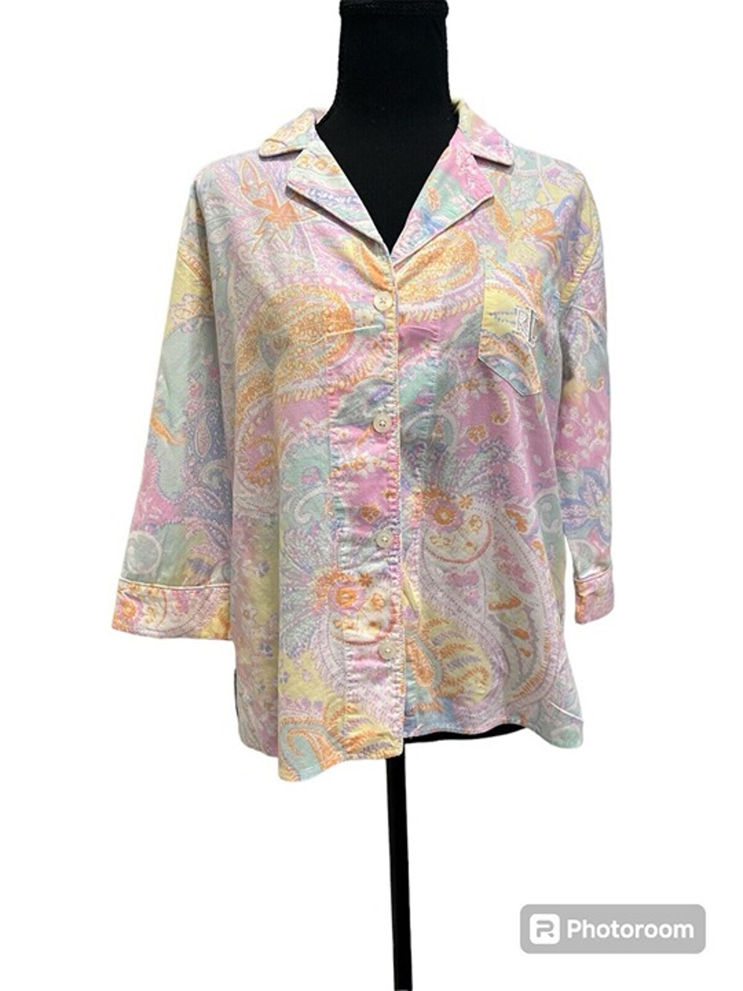 Lauren Ralph Lauren Pajama Top Womens Paisley 3/4 Sleeve Size L