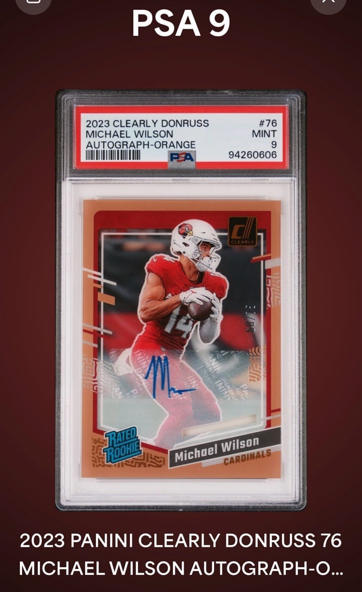 Michael Wilson 2023 Donruss Clearly Orange Auto #/75 RC PSA 9 Rookie #76 Card!