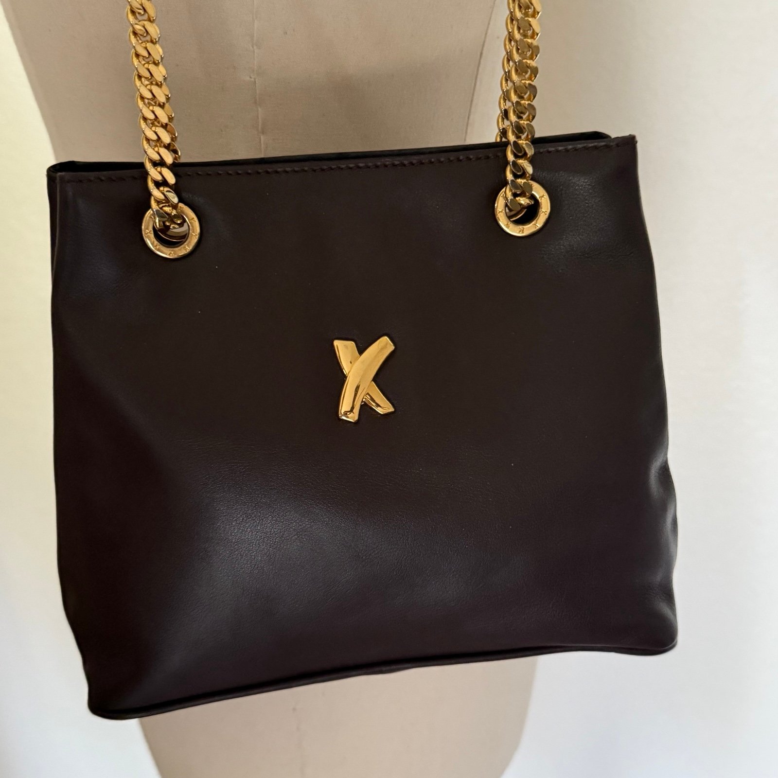 Vintage By Paloma Picasso Brown Leather Chain Crossbody Bag Purse - ITALY