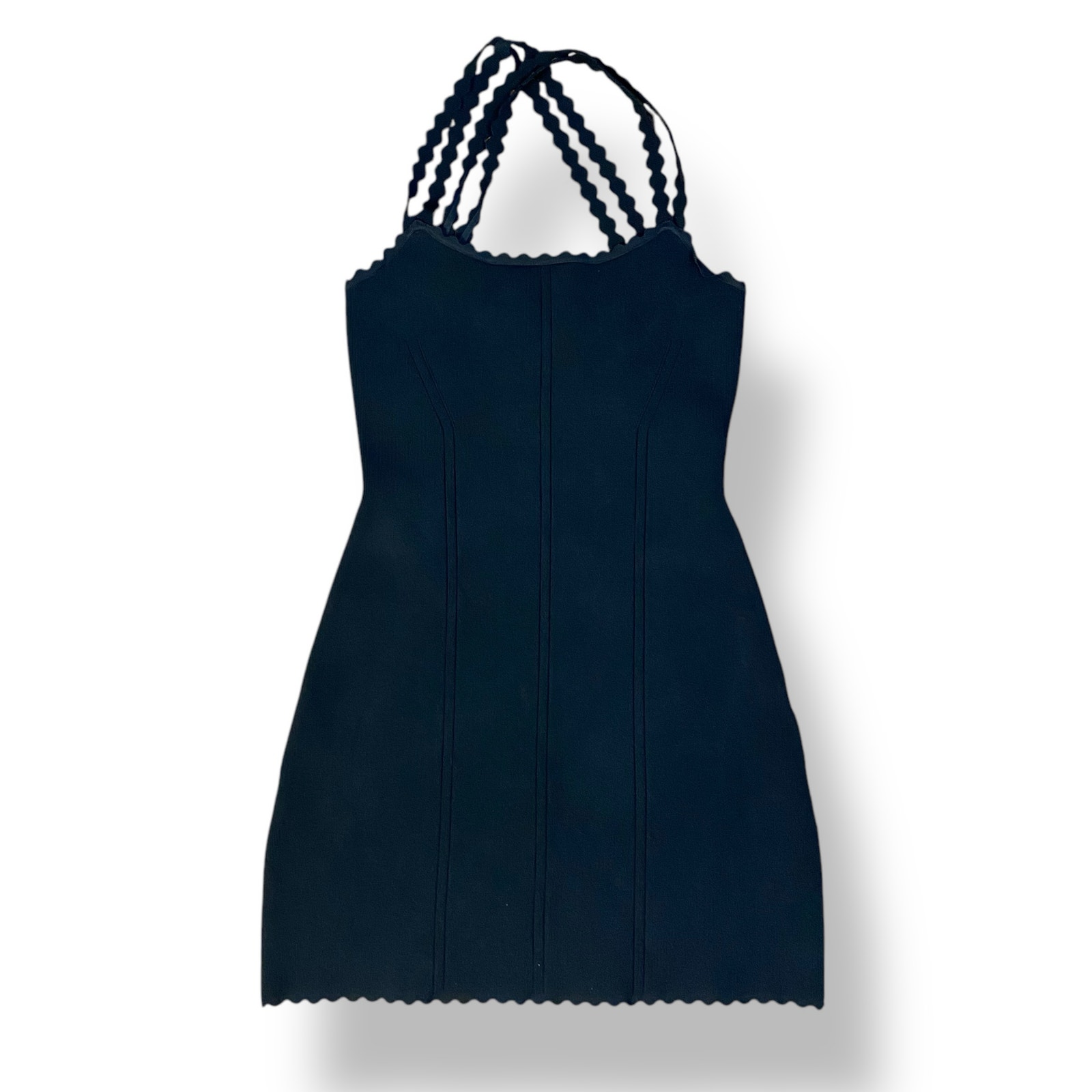 Victoria Beckham Black Scalloped Strap Mini Dress Size 2