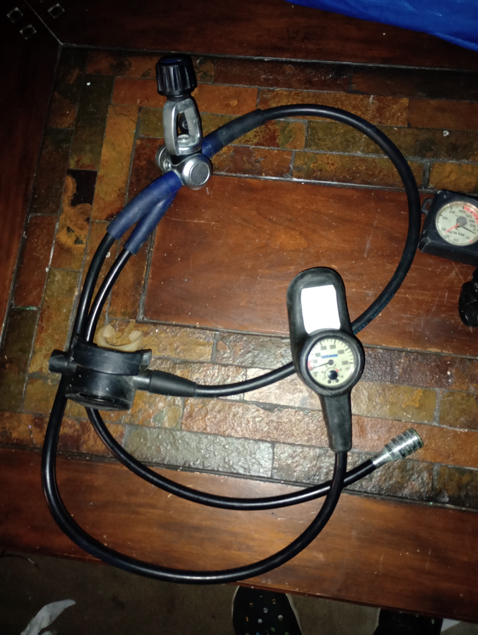 2 Sets of Scuba Regulators and one dual mouth piece - detail