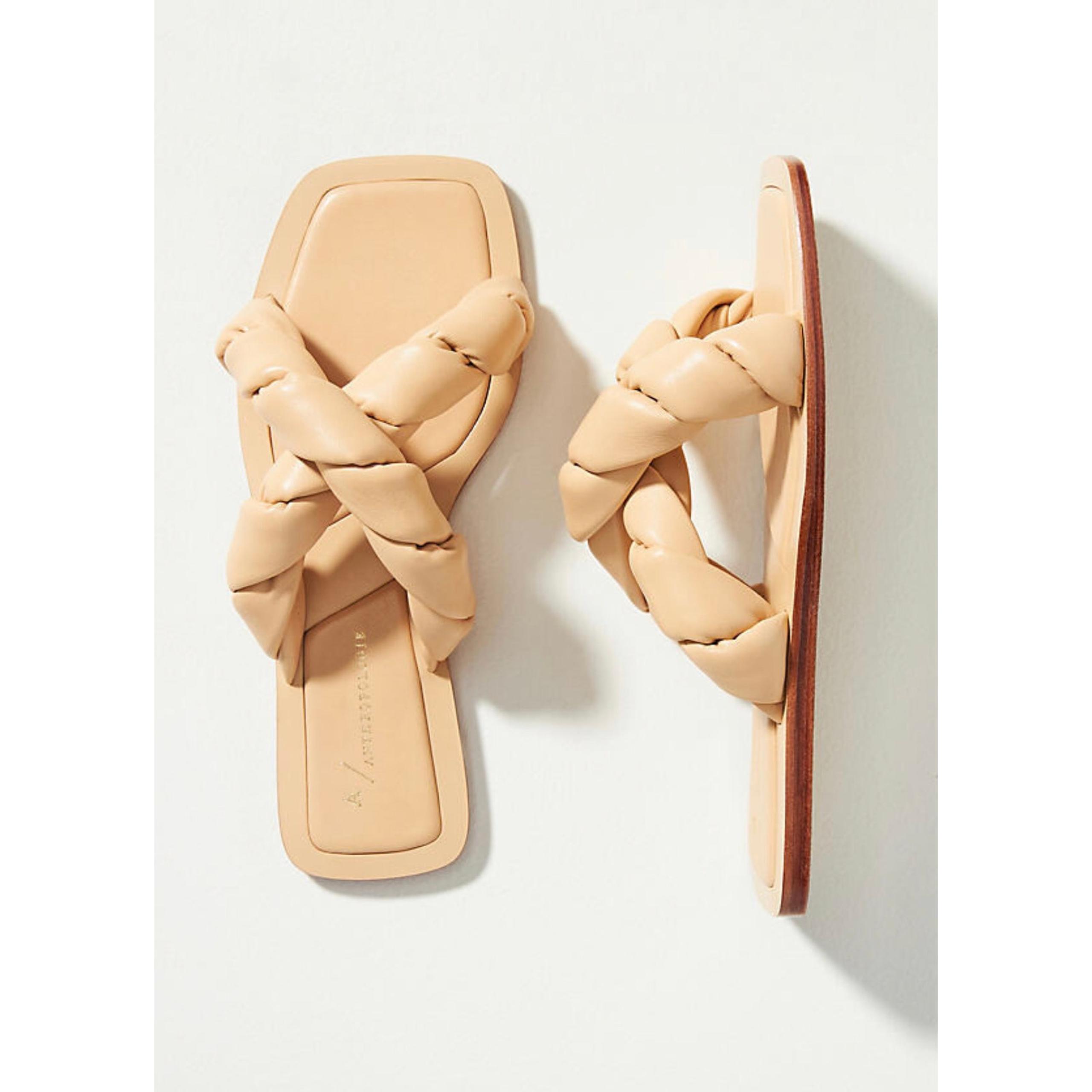 Anthropologie Womens Twisted Puffed Slides Sandals Brown Size 6 M