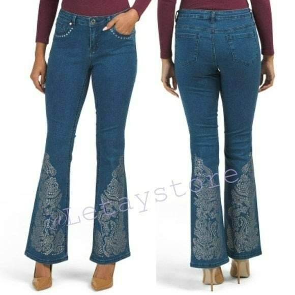 NWT CATHERINE MALANDRINO Flare Leg Studded Denim Jeans