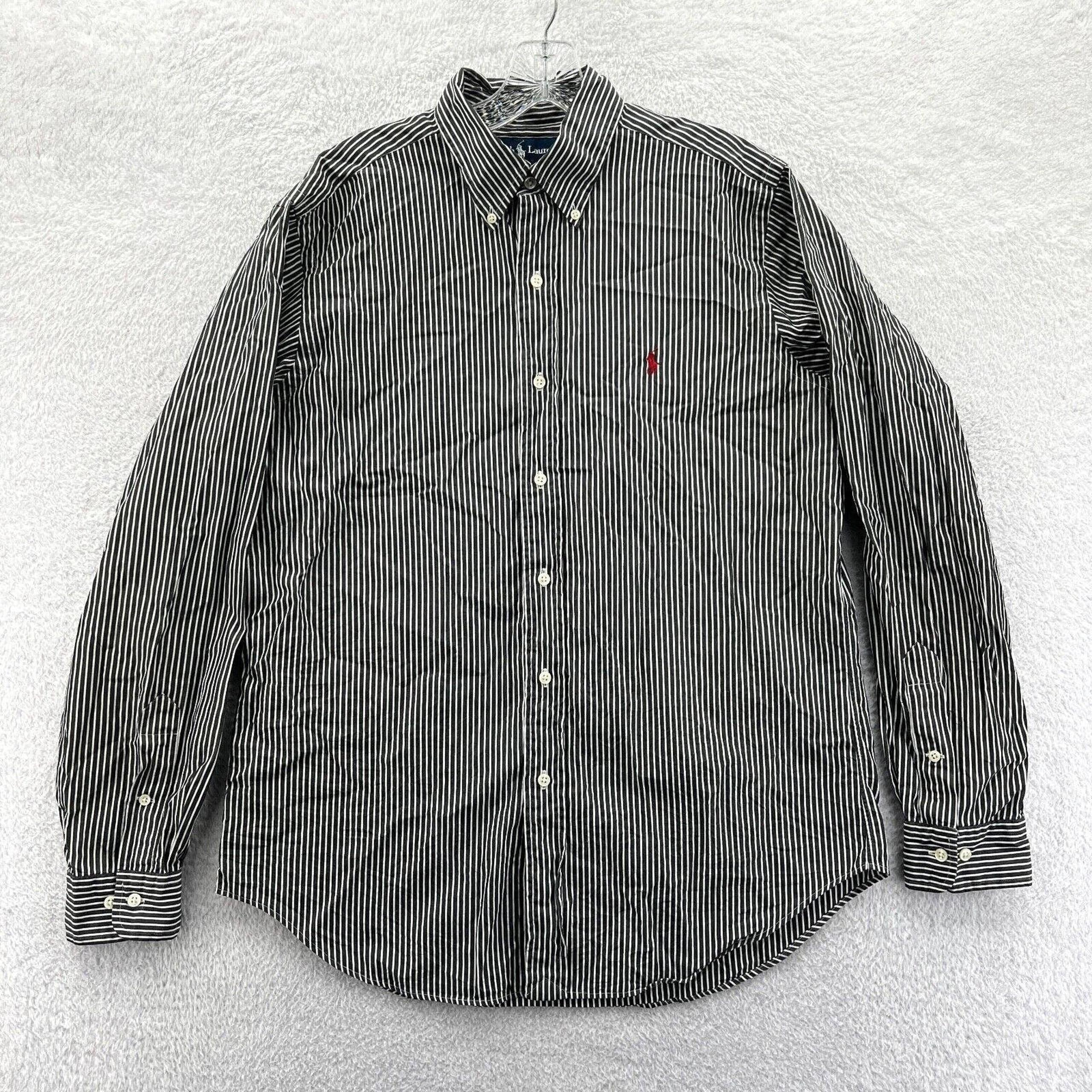 Vintage Polo Ralph Lauren Shirt Medium Mens Gray Striped 15.5 Long Sleeve Top