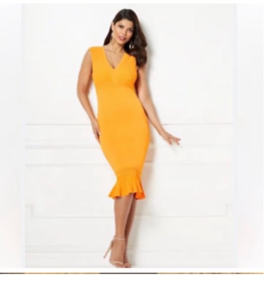 New York & Co Eva Mendes orange knit dress mermaid style NWT XS