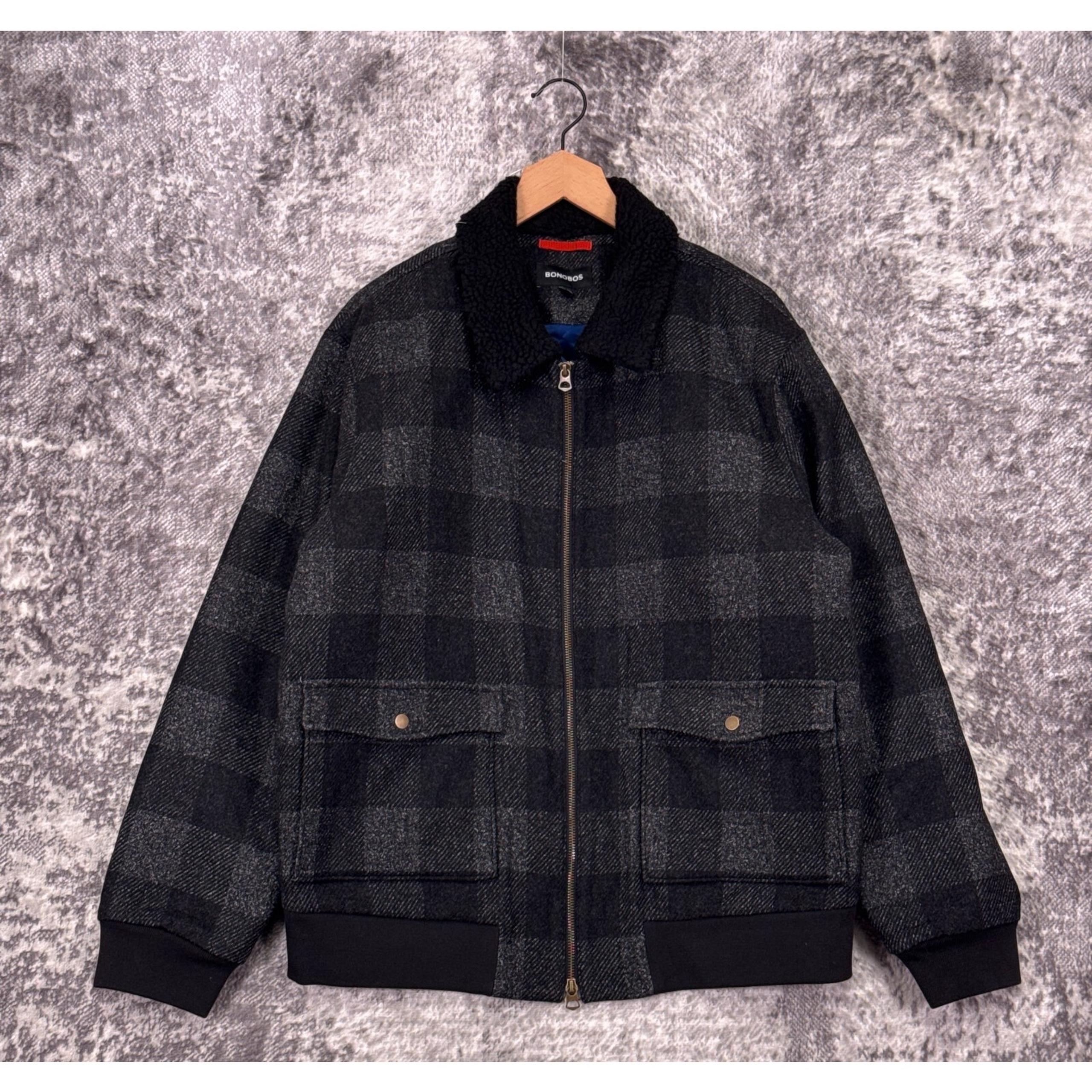 Bonobos Bomber Jacket XL Mens Italian Wool Buffalo Check Sherpa Collar Western