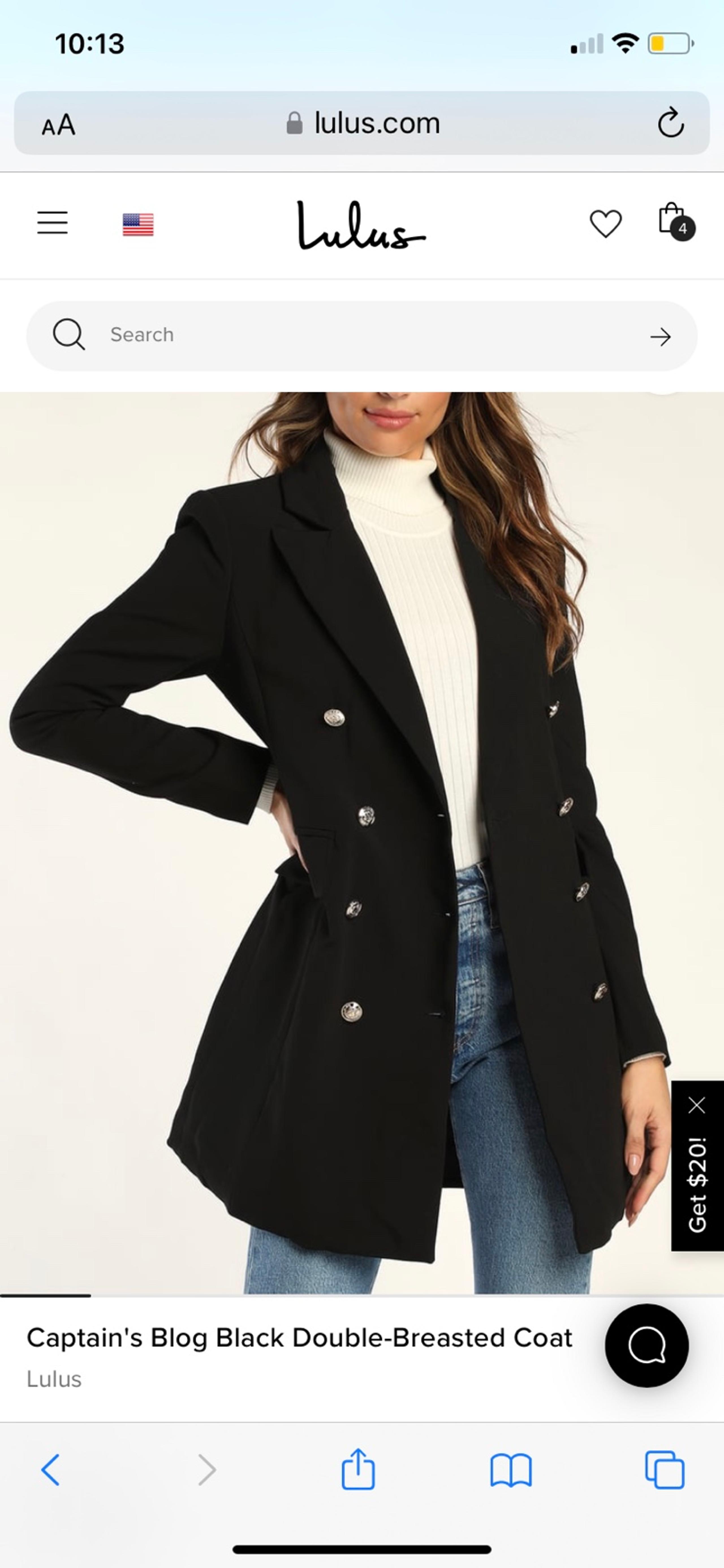 Lulus Captain's Blog Black Double-Breasted Coat M