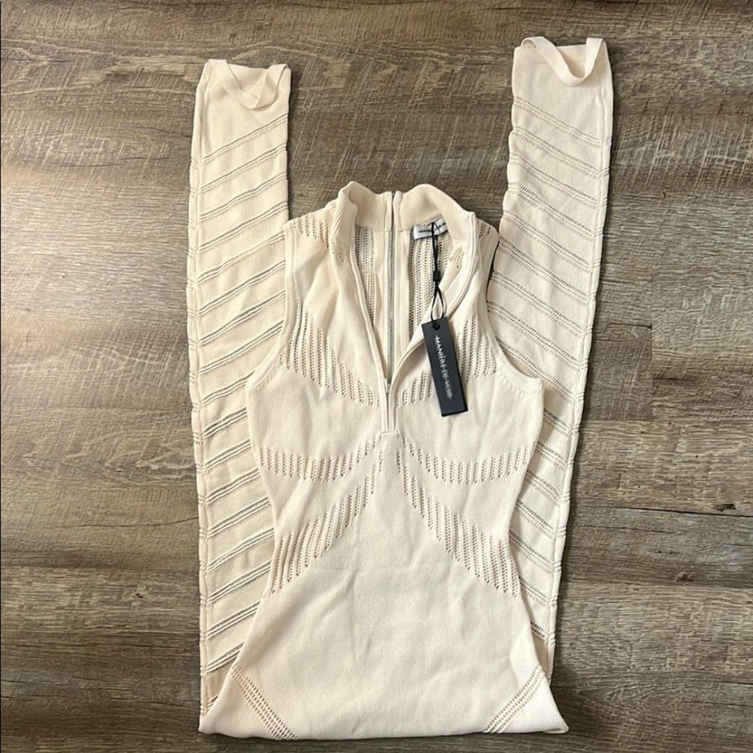 NWT Maniere De Voir Beige Knitted Contour Bodycon Jumpsuit Size M