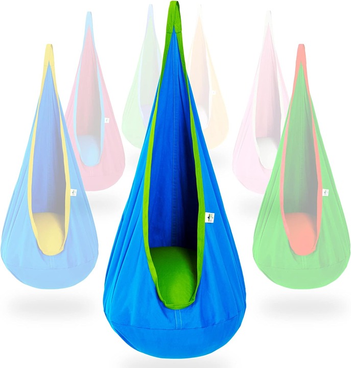 Kids Pod Swing Seat Cotton Child Hammock Chair Blue