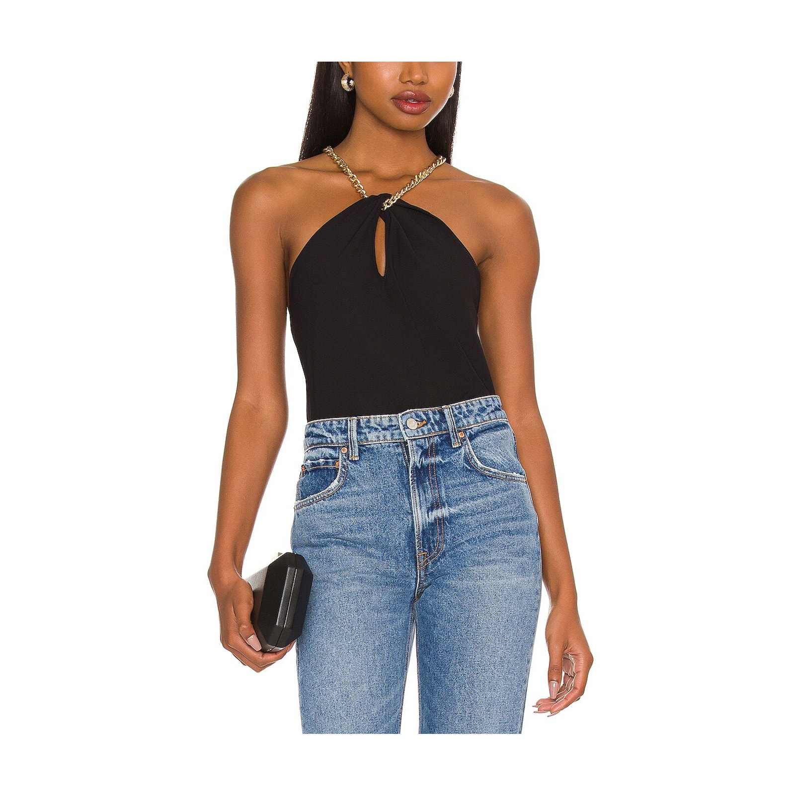Amanda Uprichard 'Wanda' Black Satin Chain Top Size S