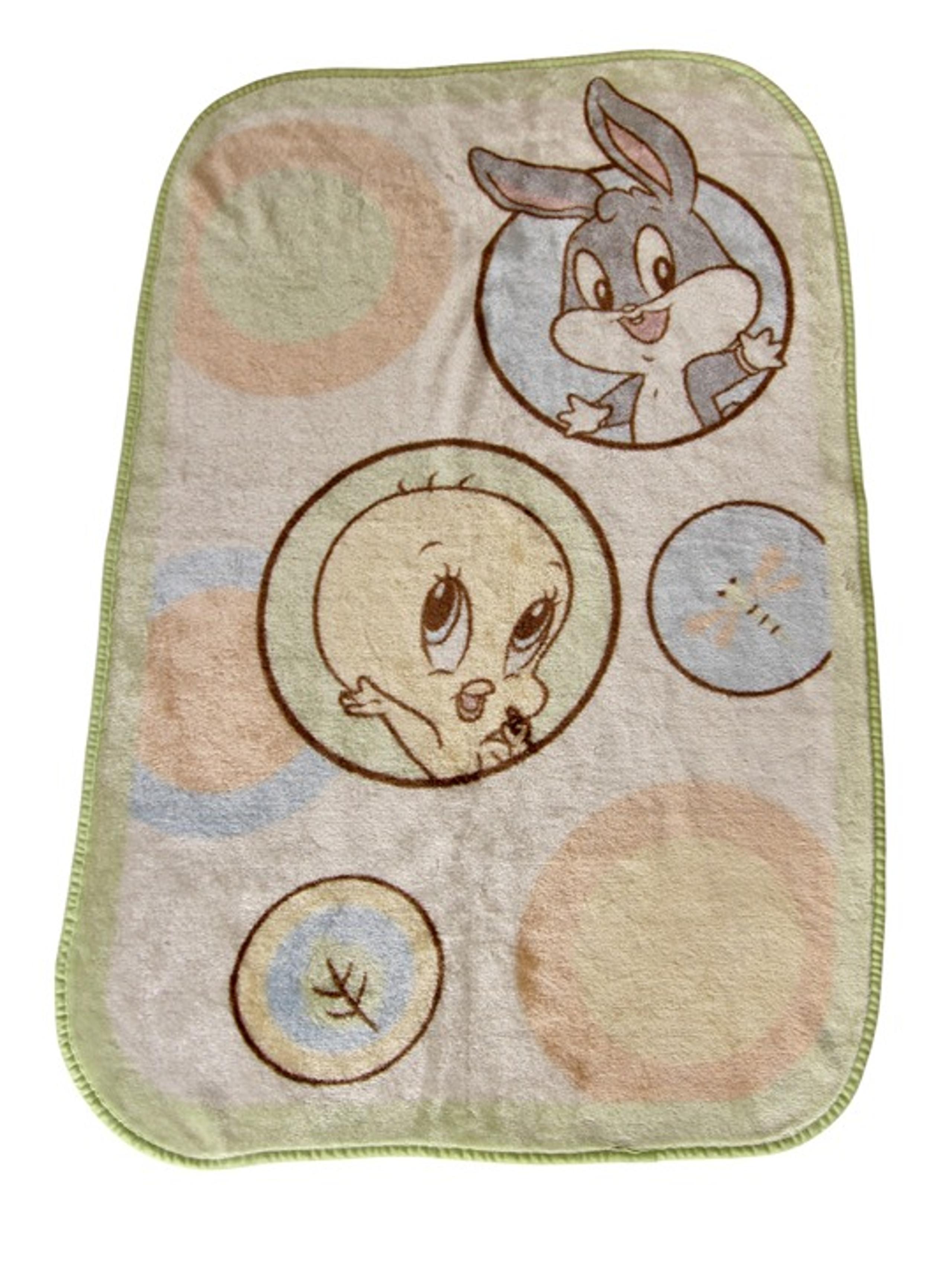 Vintage 90s Baby Looney Tunes Plush Blanket Bugs Tweety Warner Bros • 30 x 43"