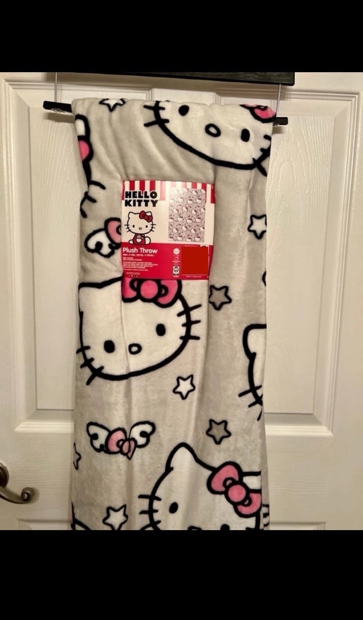 Hello Kitty Grey Angel Wings/Stars/Bows Twin Blanket ( 60x90”)